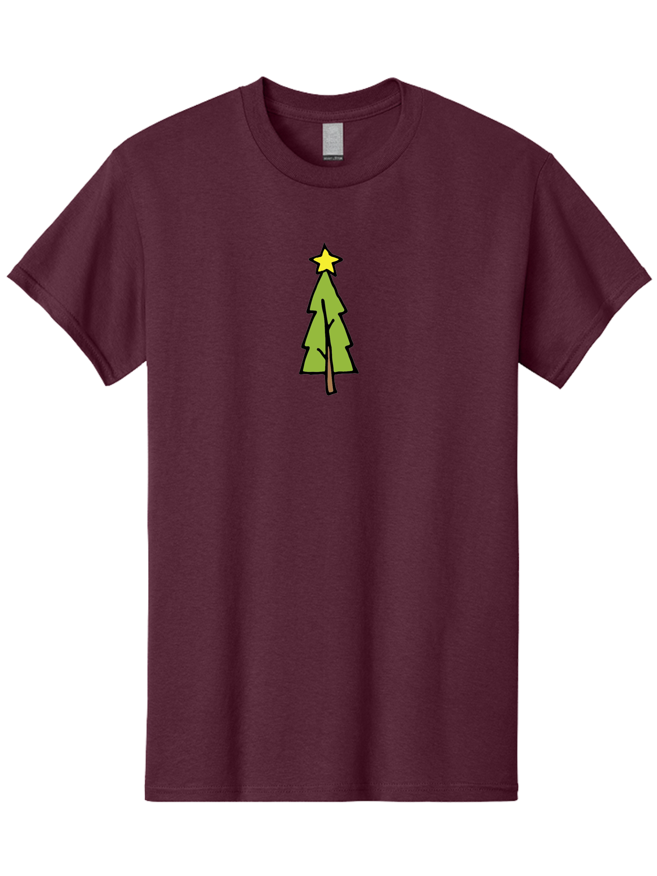 Christmas-Tree-4 Men'S Graphic Tee, 100% Cotton, Comfortable Casual Summer Wear, Machine Washable, Christmas Tree, Festive Season, Holiday Decorations, Star Topper, Cartoon Style, Simple Design, Green Tree, Yellow Star, Winter Wonderland, -  Aaa825
