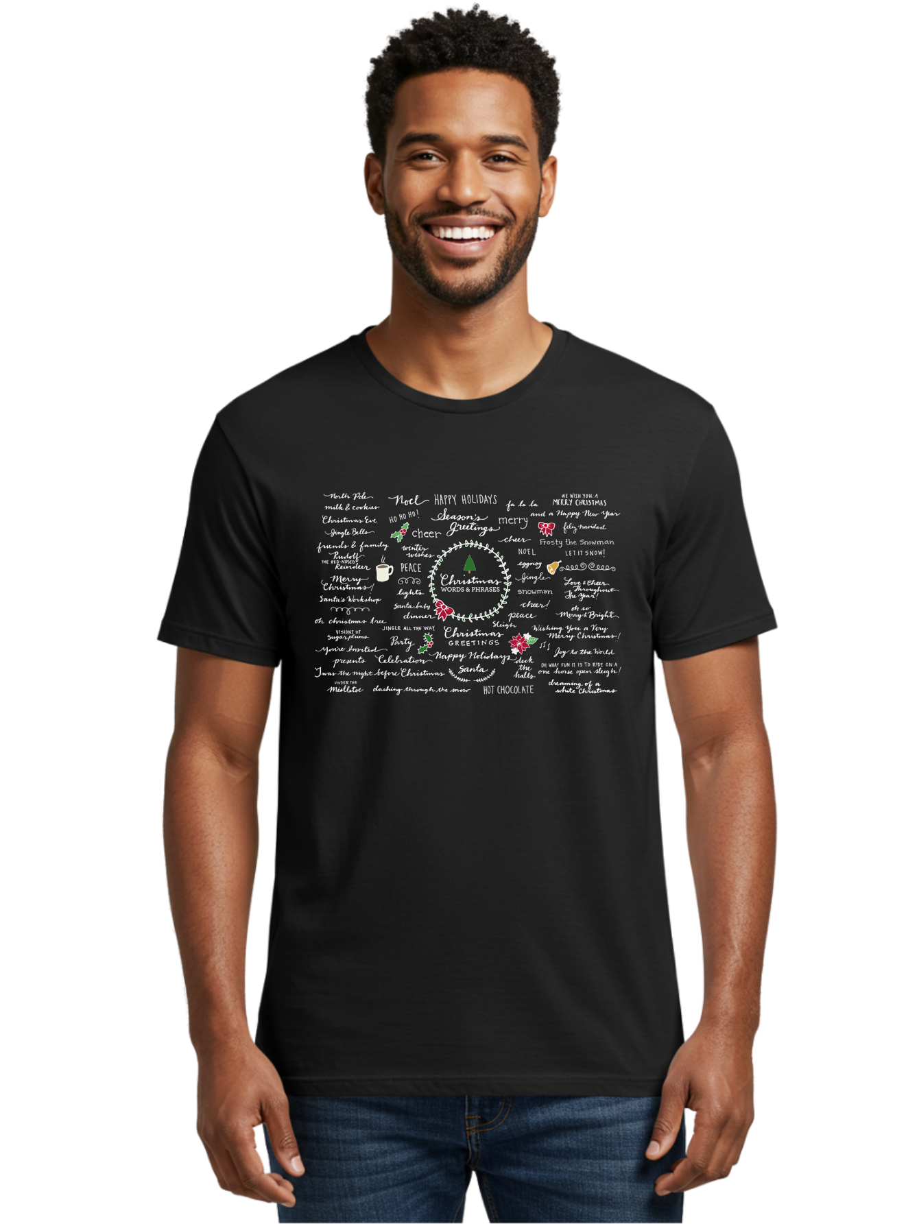 Christmas-Wishes-Blessings Men'S Graphic Tee, 100% Cotton, Comfortable Casual Summer Wear, Machine Washable, Christmas Wishes, Holiday Cheer, Joyful Greetings, Festive Atmosphere, Happy Holidays, Christmas Tree, Celebration, Peace, -  Aaa827