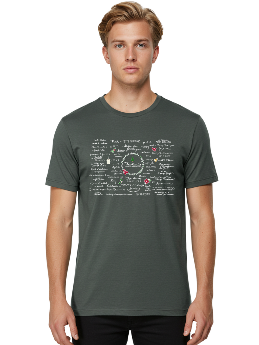 Christmas-Wishes-Blessings Men'S Graphic Tee, 100% Cotton, Comfortable Casual Summer Wear, Machine Washable, Christmas Wishes, Holiday Cheer, Joyful Greetings, Festive Atmosphere, Happy Holidays, Christmas Tree, Celebration, Peace, -  Aaa827