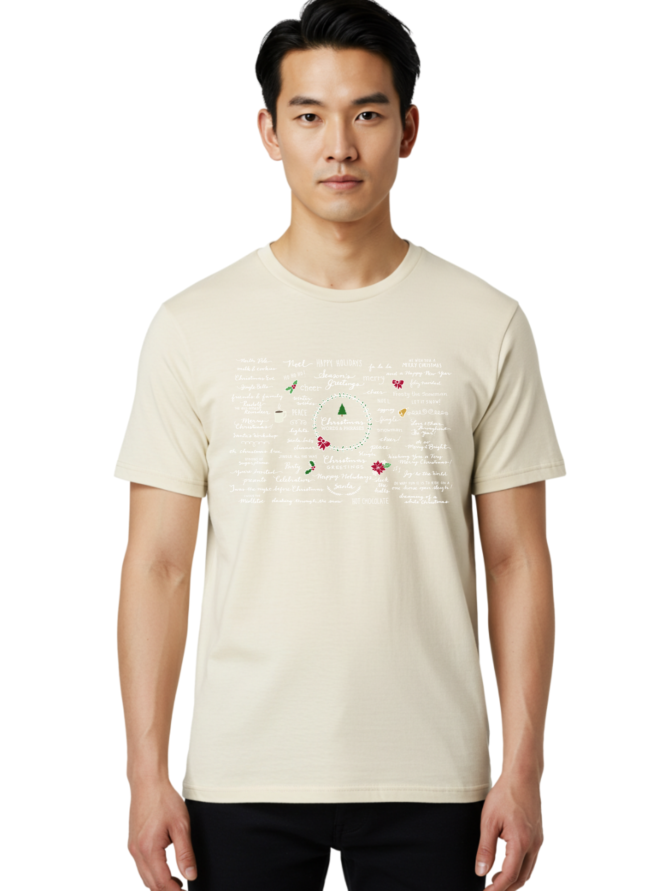 Christmas-Wishes-Blessings Men'S Graphic Tee, 100% Cotton, Comfortable Casual Summer Wear, Machine Washable, Christmas Wishes, Holiday Cheer, Joyful Greetings, Festive Atmosphere, Happy Holidays, Christmas Tree, Celebration, Peace, -  Aaa827