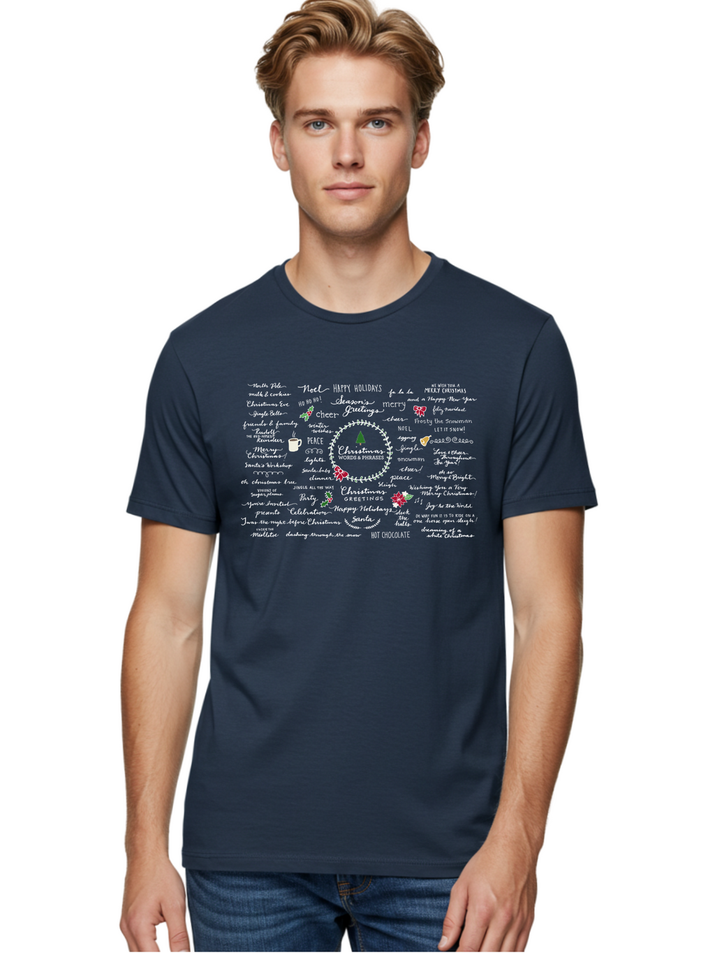 Christmas-Wishes-Blessings Men'S Graphic Tee, 100% Cotton, Comfortable Casual Summer Wear, Machine Washable, Christmas Wishes, Holiday Cheer, Joyful Greetings, Festive Atmosphere, Happy Holidays, Christmas Tree, Celebration, Peace, -  Aaa827