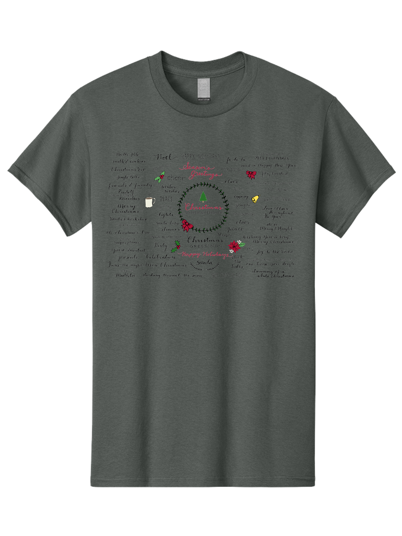 Christmas-Words-Phrases-1 Men'S Graphic Tee, 100% Cotton, Comfortable Casual Summer Wear, Machine Washable, Christmas Greetings, Holiday Cheer, Festive Wishes, Joyful Celebrations, Merry Christmas, Happy Holidays, Christmas Tree, Holly, -  Aaa828