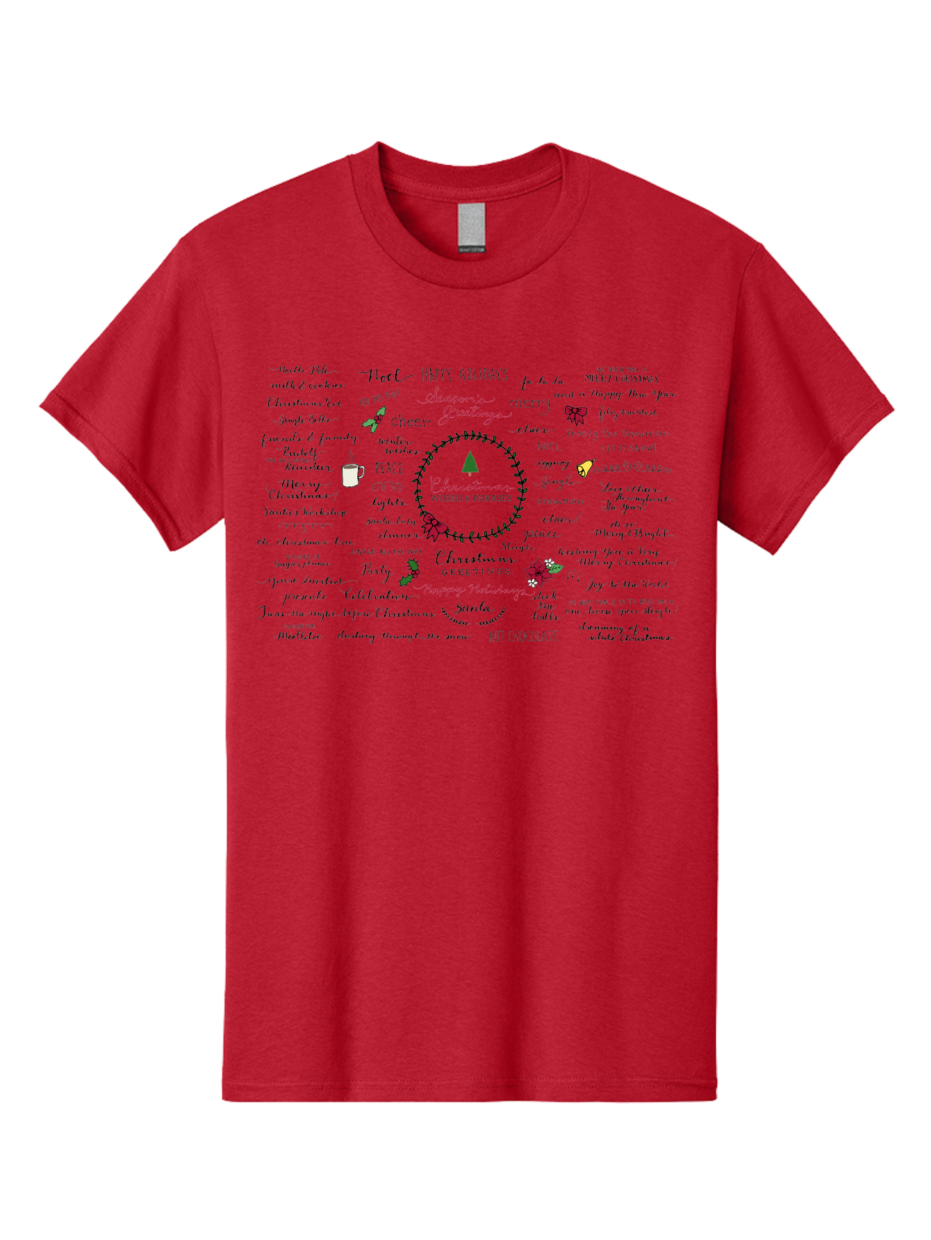 Christmas-Words-Phrases-1 Men'S Graphic Tee, 100% Cotton, Comfortable Casual Summer Wear, Machine Washable, Christmas Greetings, Holiday Cheer, Festive Wishes, Joyful Celebrations, Merry Christmas, Happy Holidays, Christmas Tree, Holly, -  Aaa828