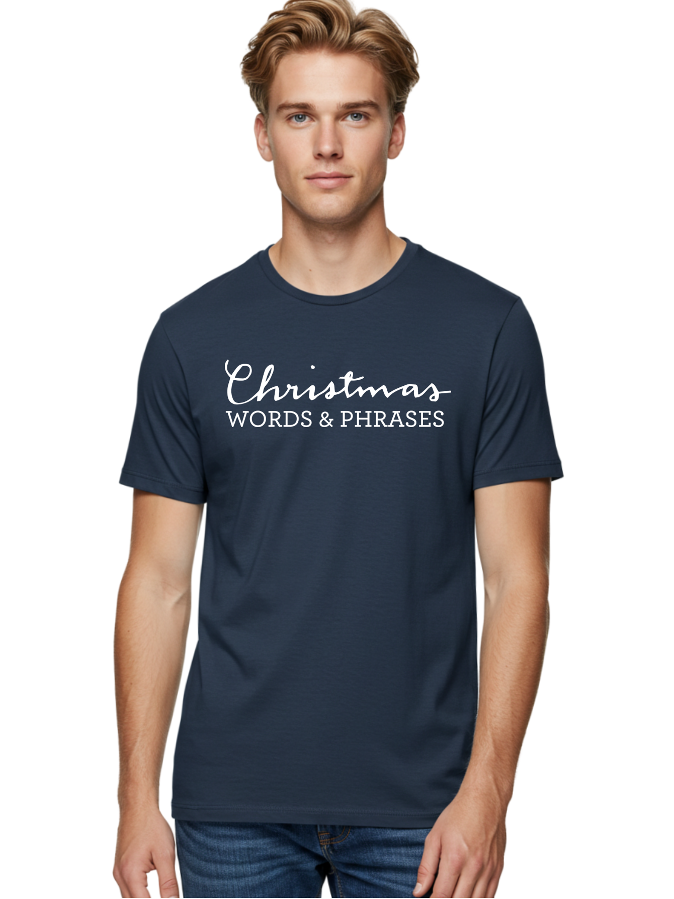 Christmas-Words-Phrases Men'S Graphic Tee, 100% Cotton, Comfortable Casual Summer Wear, Machine Washable, Christmas Words, Holiday Phrases, Festive Language, Christmas Vocabulary, Winter Phrases, Seasonal Expressions, Christmas Terminology -  Aaa830