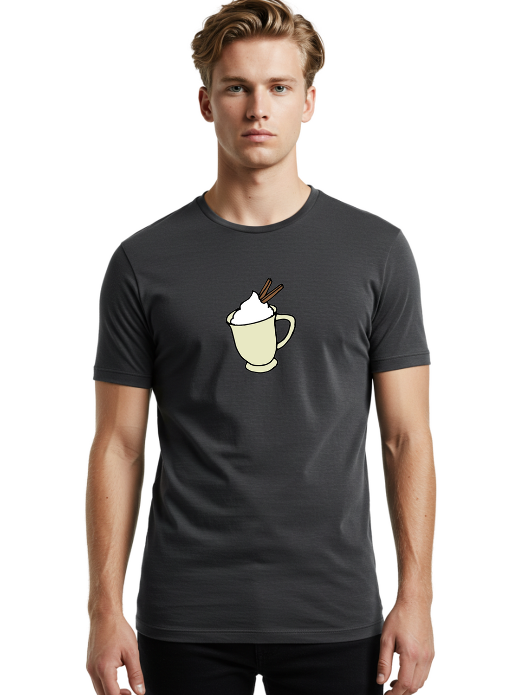 Cinnamon-Cappuccino Men'S Graphic Tee, 100% Cotton, Comfortable Casual Summer Wear, Machine Washable, Hot Chocolate, Whipped Cream, Cinnamon Sticks, Warm Beverage, Coffee Drink, Sweet Treat, Comforting Drink, Creamy Texture -  Aaa833