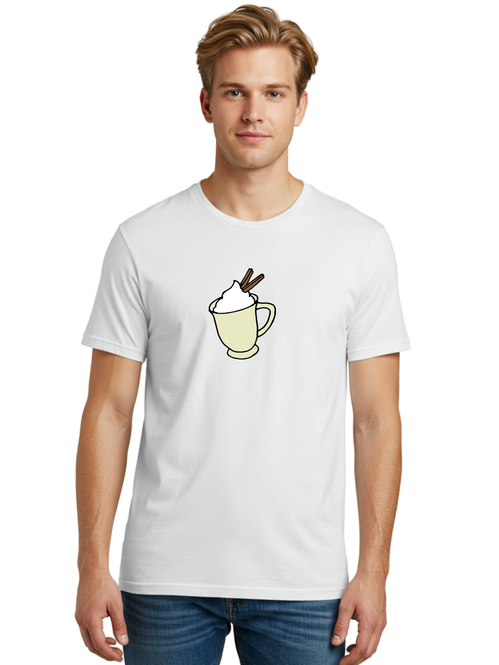 Cinnamon-Cappuccino Men'S Graphic Tee, 100% Cotton, Comfortable Casual Summer Wear, Machine Washable, Hot Chocolate, Whipped Cream, Cinnamon Sticks, Warm Beverage, Coffee Drink, Sweet Treat, Comforting Drink, Creamy Texture -  Aaa833