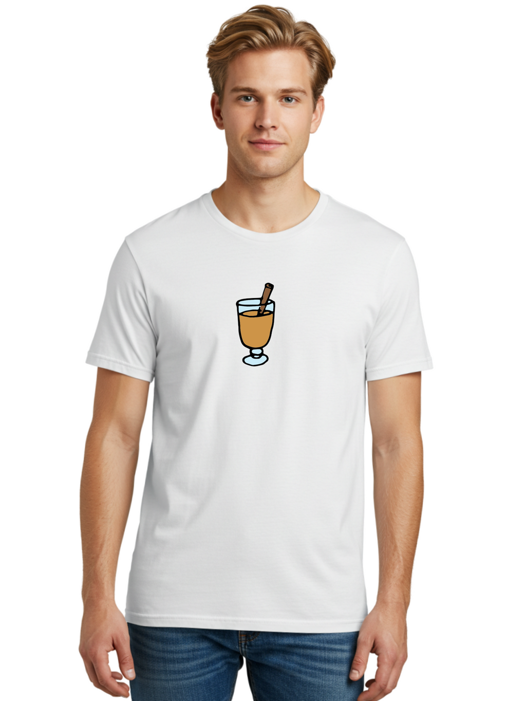 Cinnamon-Cocktail Men'S Graphic Tee, 100% Cotton, Comfortable Casual Summer Wear, Machine Washable, Glass Of Warm Drink, Cinnamon Stick, Autumn Beverage, Cozy Atmosphere, Comforting Drink, Spicy Flavor, Festive Treat, Hot Cider, -  Aaa834