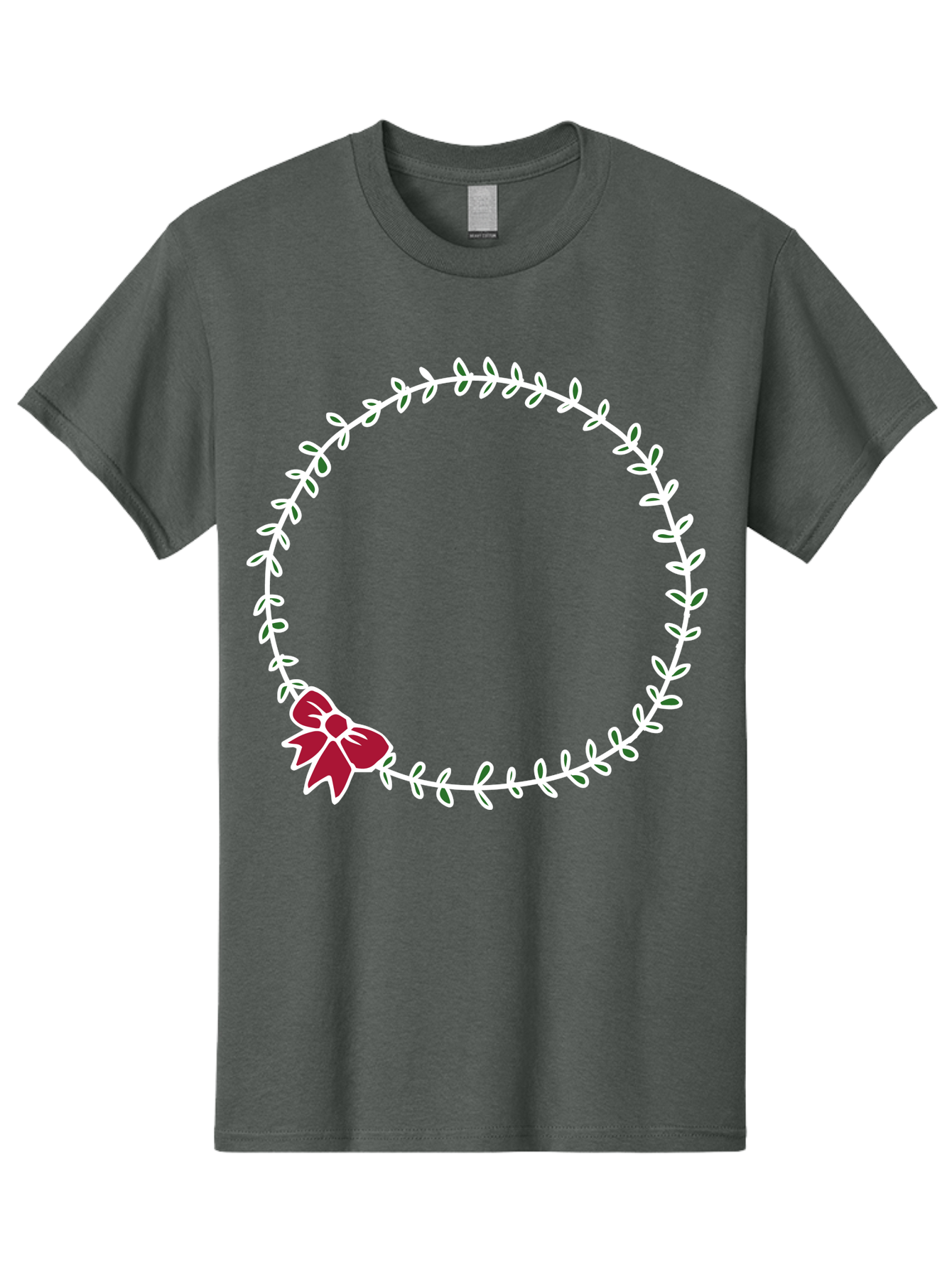 Circular-Wreath-With-Red-Bow Men'S Graphic Tee, 100% Cotton, Comfortable Casual Summer Wear, Machine Washable, Floral Wreath, White Leaves, Red Bow, Decorative Frame, Circular Design, Elegant Border, Festive Decoration, Minimalist Style, -  Aaa835