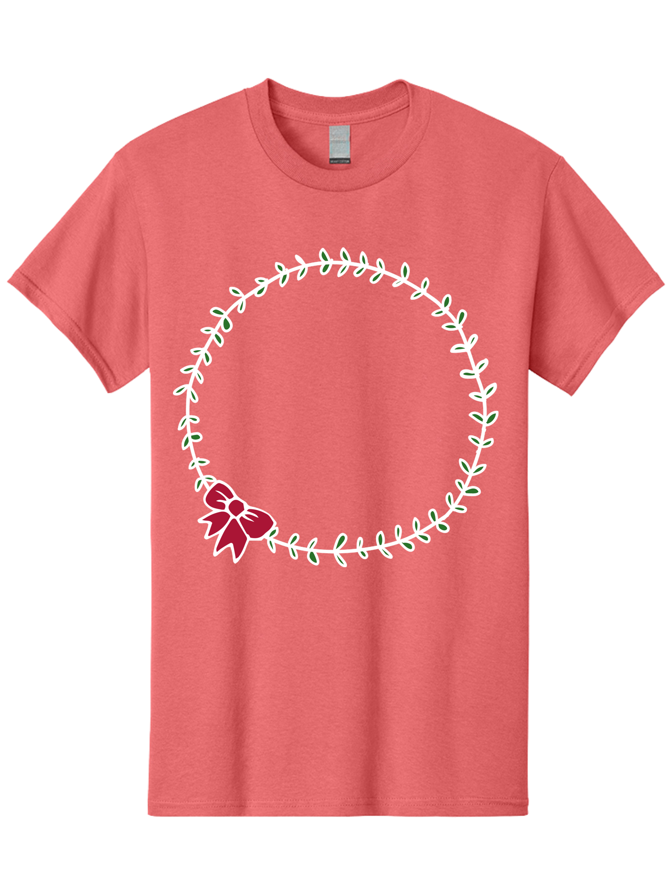 Circular-Wreath-With-Red-Bow Men'S Graphic Tee, 100% Cotton, Comfortable Casual Summer Wear, Machine Washable, Floral Wreath, White Leaves, Red Bow, Decorative Frame, Circular Design, Elegant Border, Festive Decoration, Minimalist Style, -  Aaa835