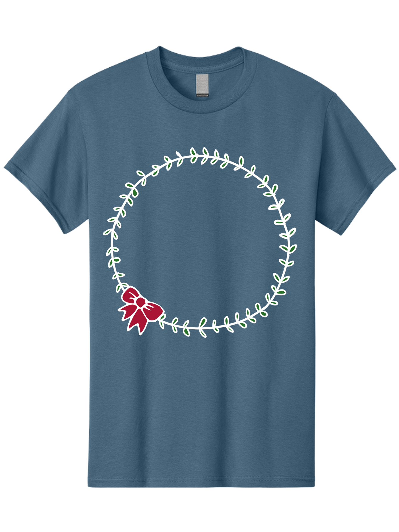 Circular-Wreath-With-Red-Bow Men'S Graphic Tee, 100% Cotton, Comfortable Casual Summer Wear, Machine Washable, Floral Wreath, White Leaves, Red Bow, Decorative Frame, Circular Design, Elegant Border, Festive Decoration, Minimalist Style, -  Aaa835