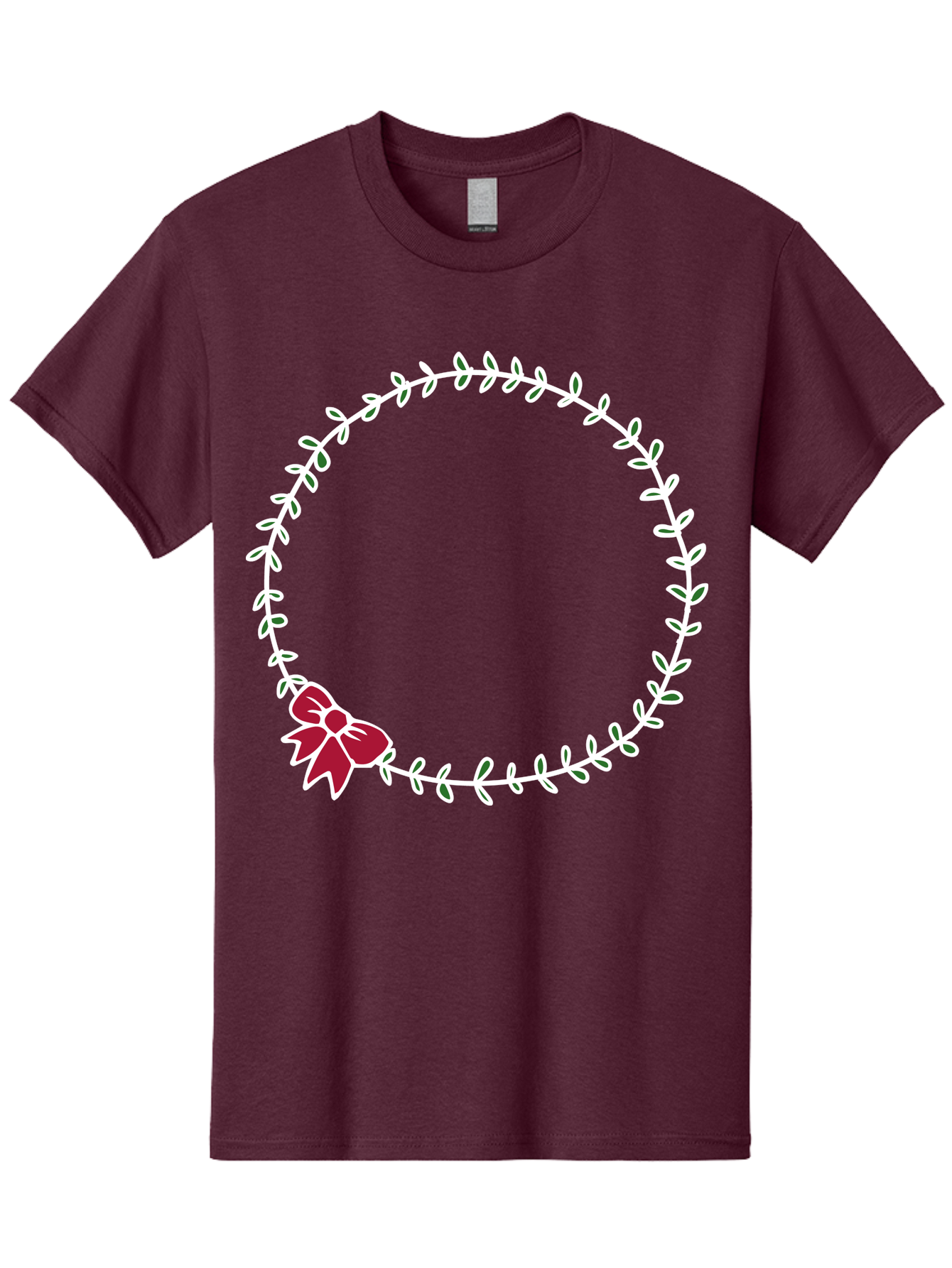 Circular-Wreath-With-Red-Bow Men'S Graphic Tee, 100% Cotton, Comfortable Casual Summer Wear, Machine Washable, Floral Wreath, White Leaves, Red Bow, Decorative Frame, Circular Design, Elegant Border, Festive Decoration, Minimalist Style, -  Aaa835