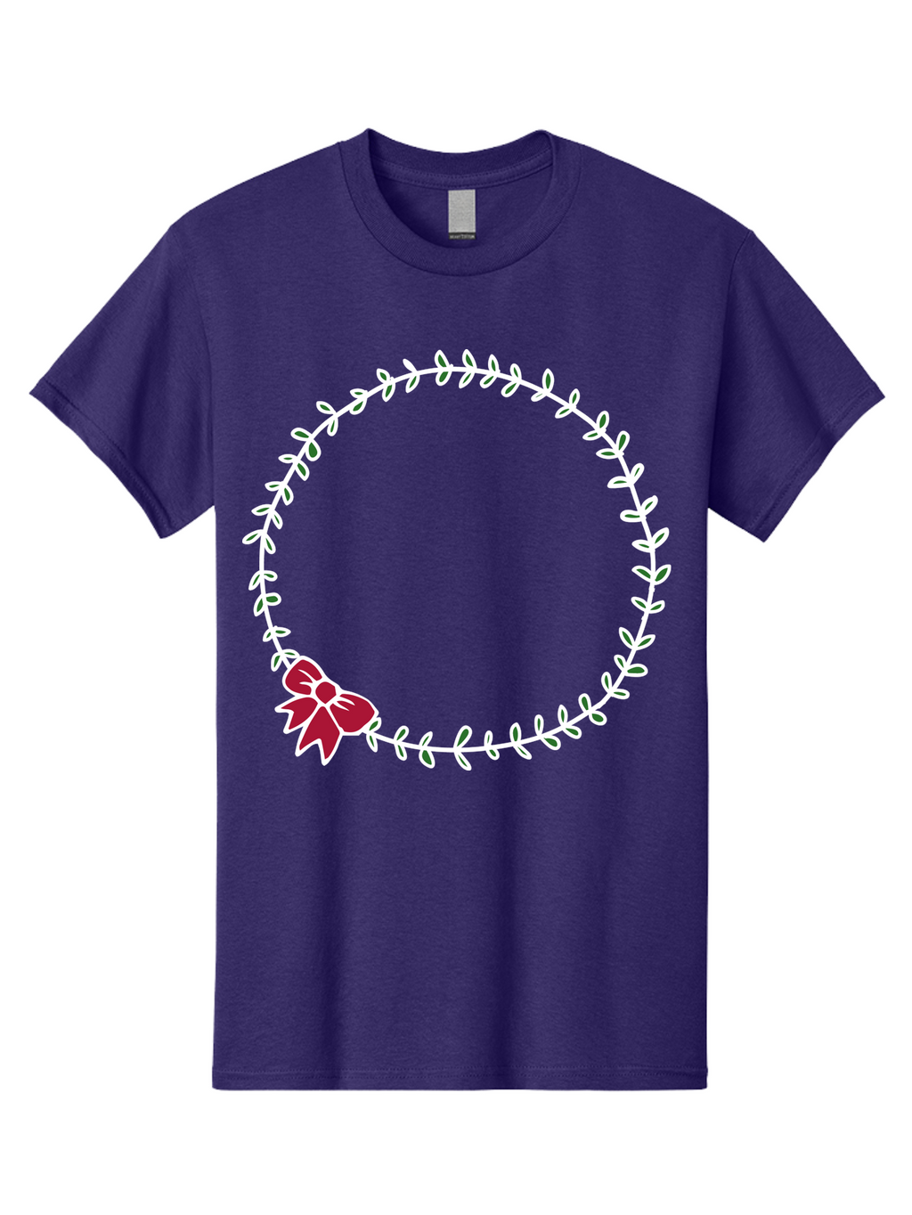 Circular-Wreath-With-Red-Bow Men'S Graphic Tee, 100% Cotton, Comfortable Casual Summer Wear, Machine Washable, Floral Wreath, White Leaves, Red Bow, Decorative Frame, Circular Design, Elegant Border, Festive Decoration, Minimalist Style, -  Aaa835