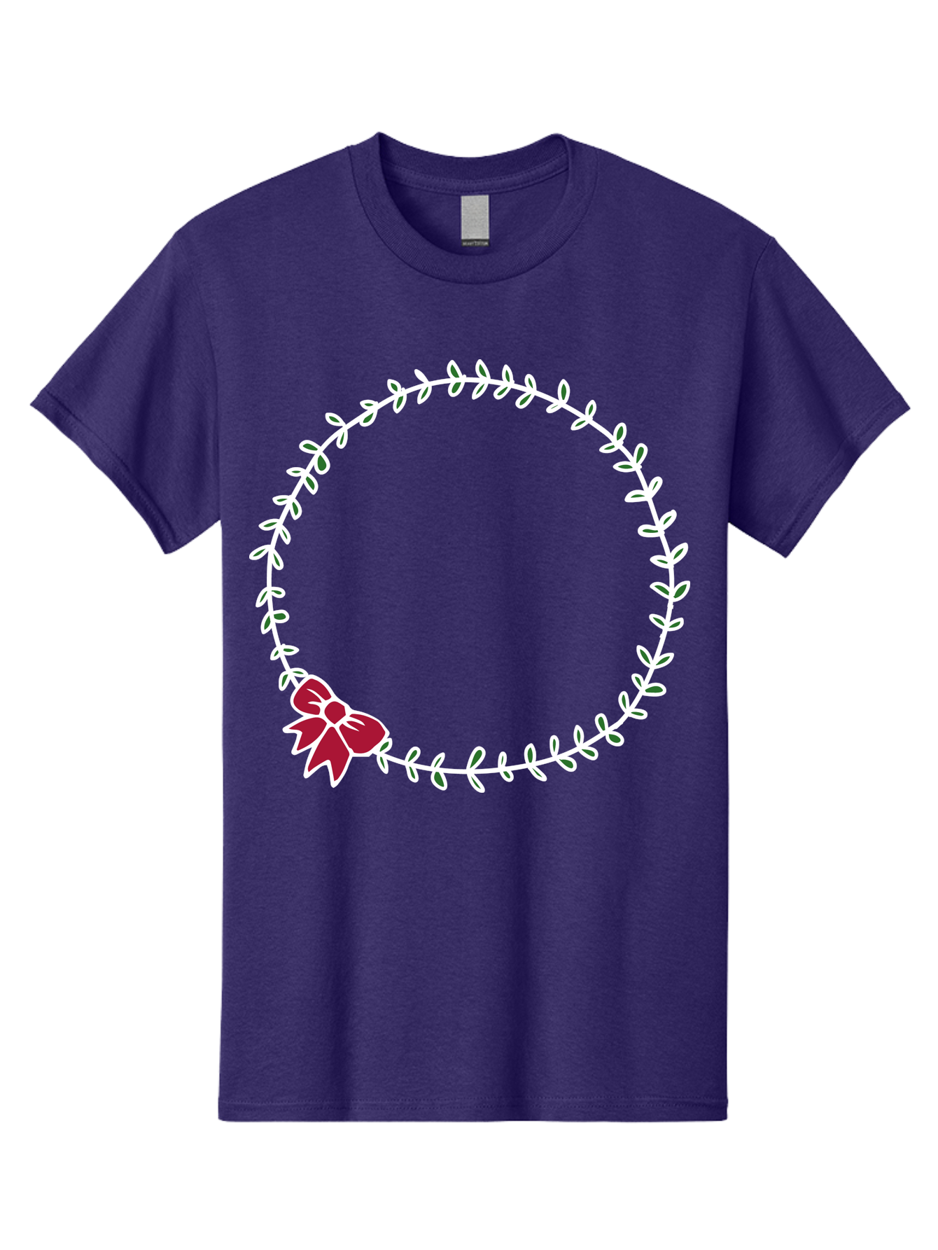Circular-Wreath-With-Red-Bow Men'S Graphic Tee, 100% Cotton, Comfortable Casual Summer Wear, Machine Washable, Floral Wreath, White Leaves, Red Bow, Decorative Frame, Circular Design, Elegant Border, Festive Decoration, Minimalist Style, -  Aaa835