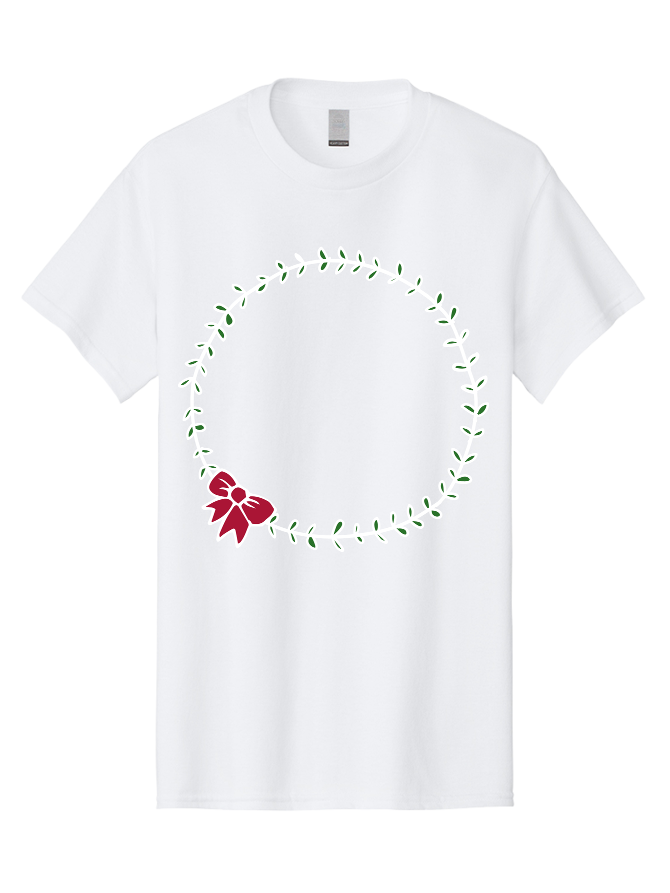 Circular-Wreath-With-Red-Bow Men'S Graphic Tee, 100% Cotton, Comfortable Casual Summer Wear, Machine Washable, Floral Wreath, White Leaves, Red Bow, Decorative Frame, Circular Design, Elegant Border, Festive Decoration, Minimalist Style, -  Aaa835