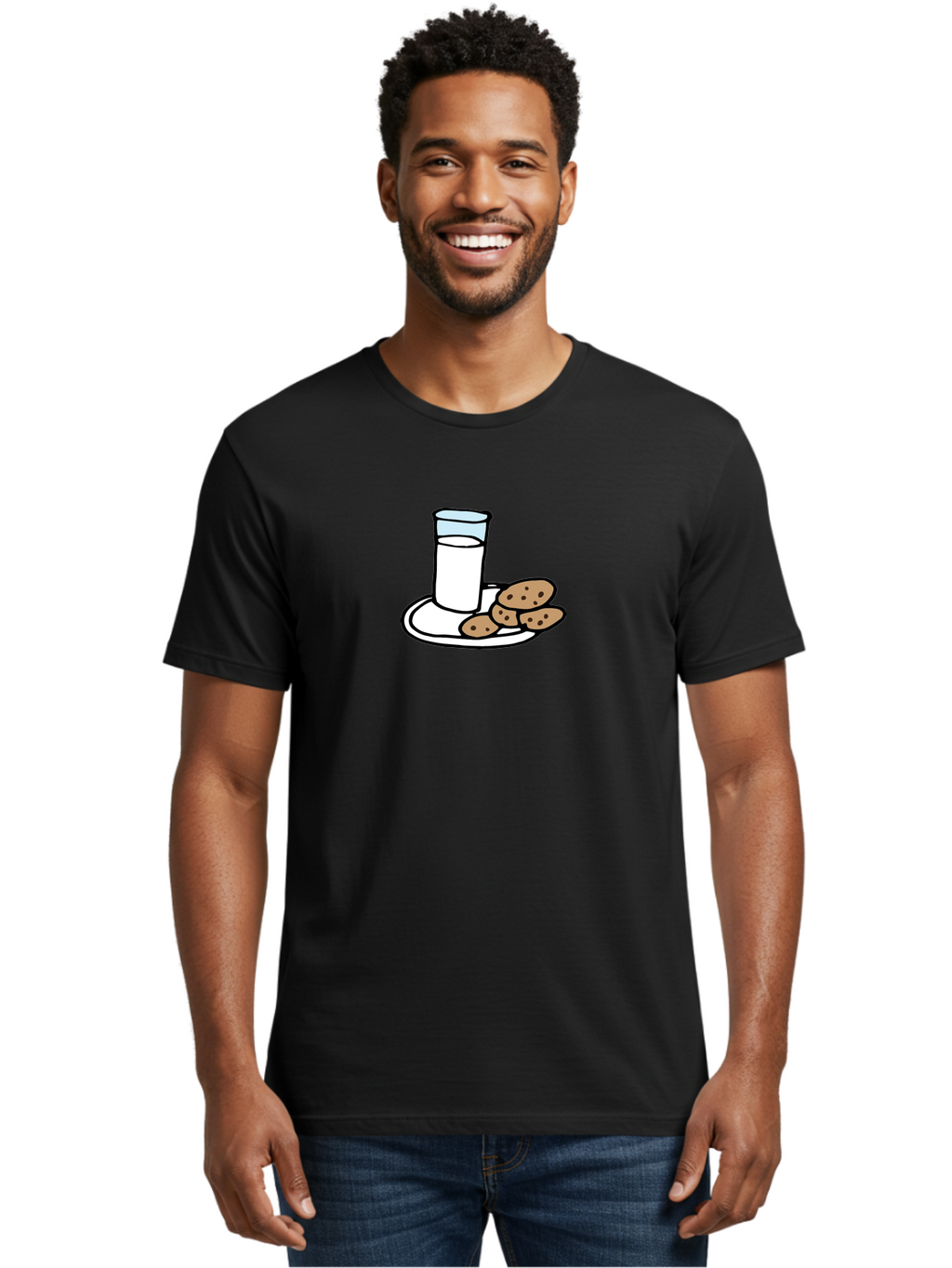 Cookies-And-Milk Men'S Graphic Tee, 100% Cotton, Comfortable Casual Summer Wear, Machine Washable, Glass Of Milk, Chocolate Chip Cookies, Sweet Treats, Snack Time, Comfort Food, Cookies And Milk, Cookie Love, Milk And Cookies -  Aaa840
