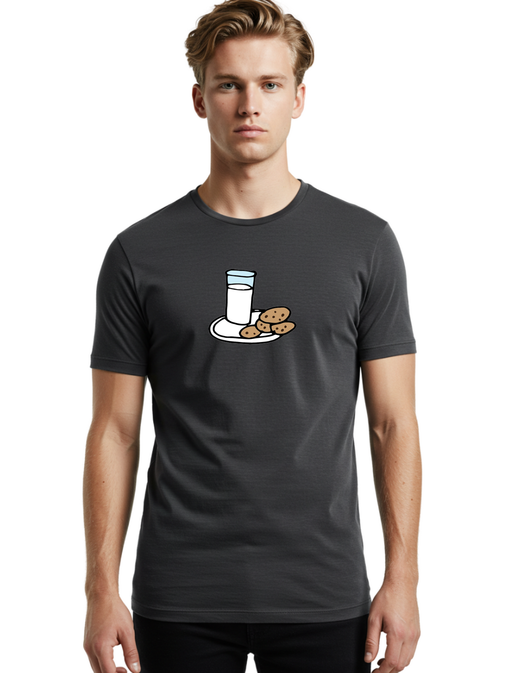 Cookies-And-Milk Men'S Graphic Tee, 100% Cotton, Comfortable Casual Summer Wear, Machine Washable, Glass Of Milk, Chocolate Chip Cookies, Sweet Treats, Snack Time, Comfort Food, Cookies And Milk, Cookie Love, Milk And Cookies -  Aaa840