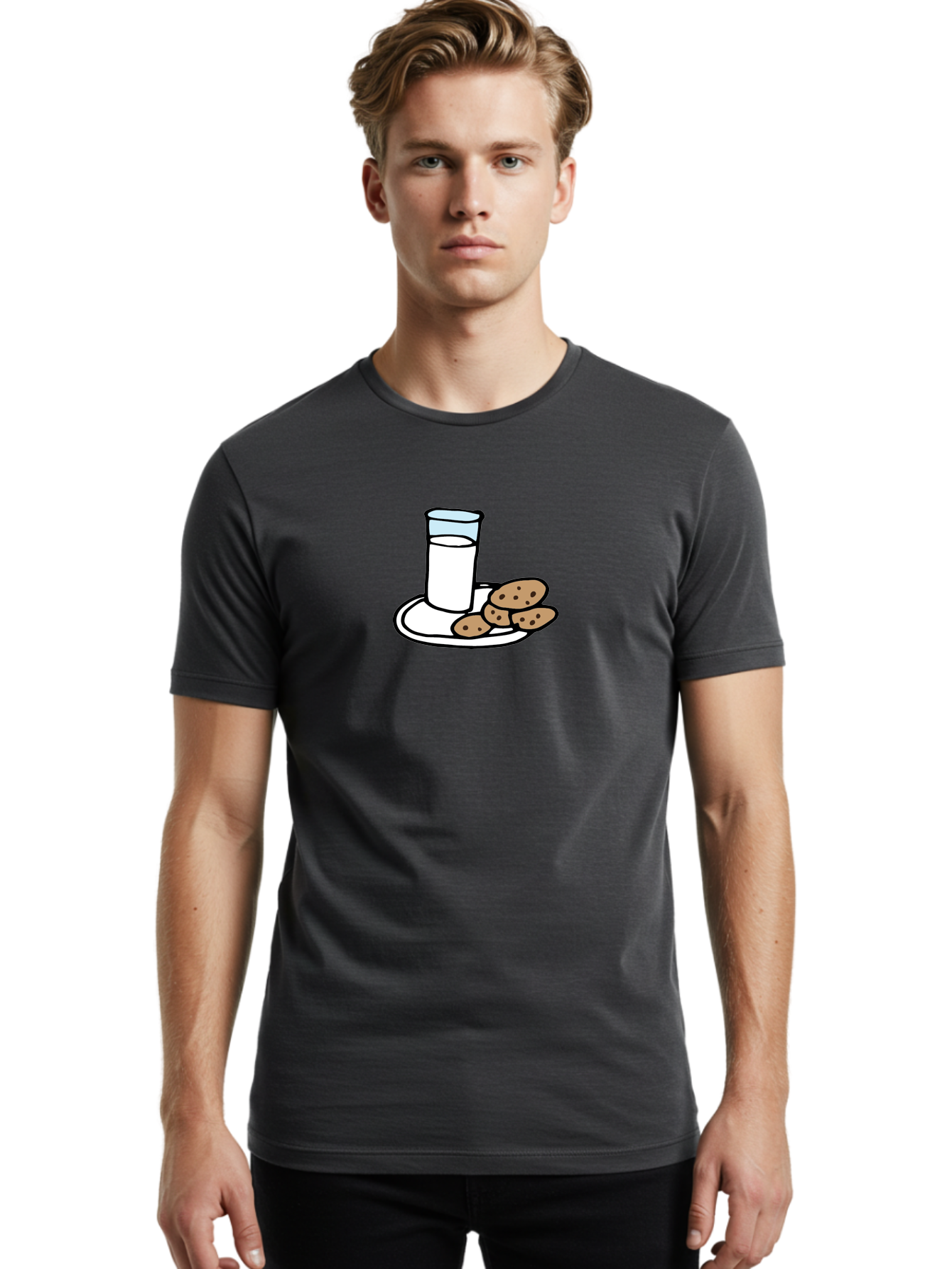 Cookies-And-Milk Men'S Graphic Tee, 100% Cotton, Comfortable Casual Summer Wear, Machine Washable, Glass Of Milk, Chocolate Chip Cookies, Sweet Treats, Snack Time, Comfort Food, Cookies And Milk, Cookie Love, Milk And Cookies -  Aaa840