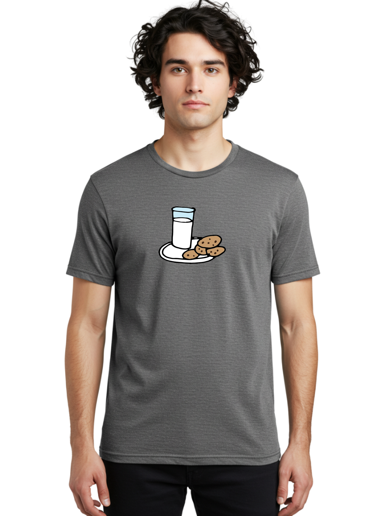 Cookies-And-Milk Men'S Graphic Tee, 100% Cotton, Comfortable Casual Summer Wear, Machine Washable, Glass Of Milk, Chocolate Chip Cookies, Sweet Treats, Snack Time, Comfort Food, Cookies And Milk, Cookie Love, Milk And Cookies -  Aaa840