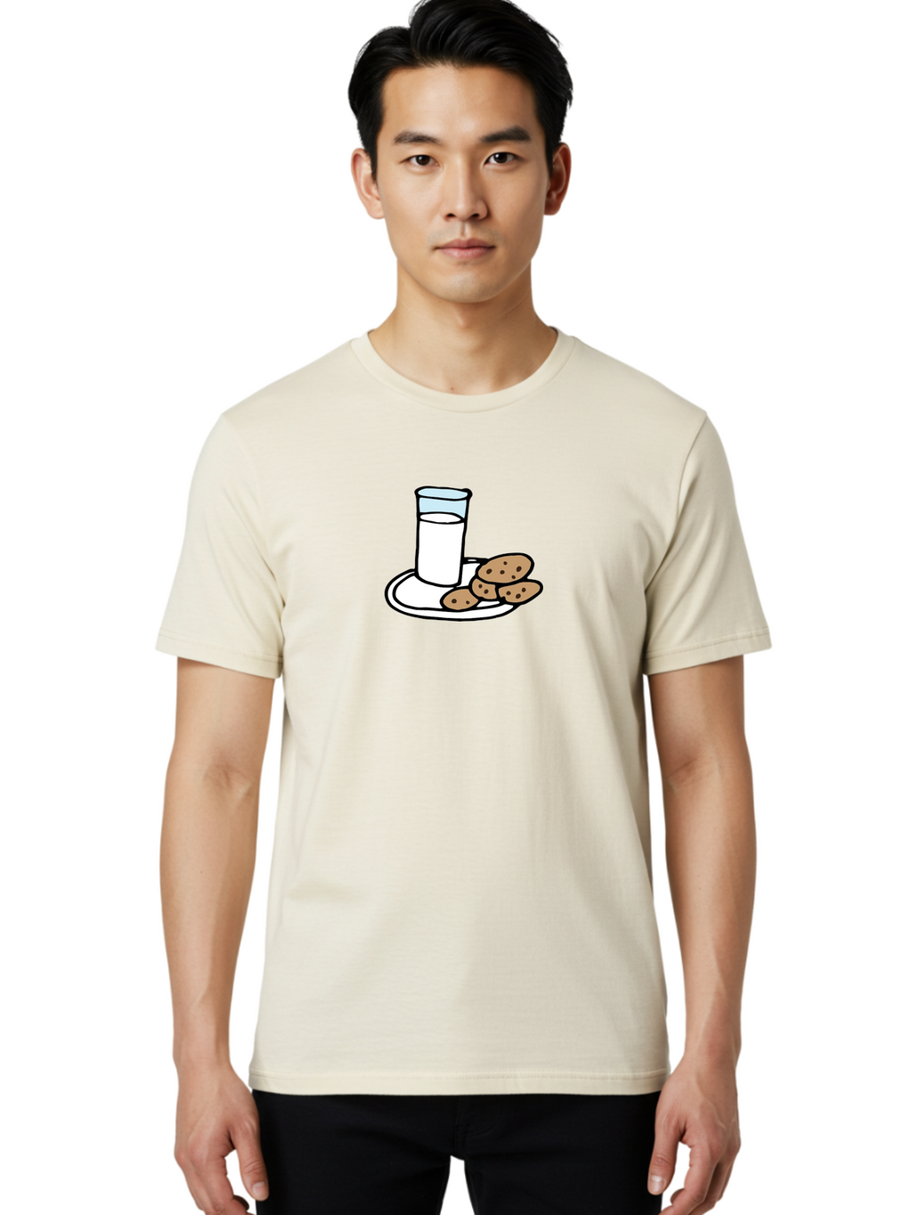 Cookies-And-Milk Men'S Graphic Tee, 100% Cotton, Comfortable Casual Summer Wear, Machine Washable, Glass Of Milk, Chocolate Chip Cookies, Sweet Treats, Snack Time, Comfort Food, Cookies And Milk, Cookie Love, Milk And Cookies -  Aaa840