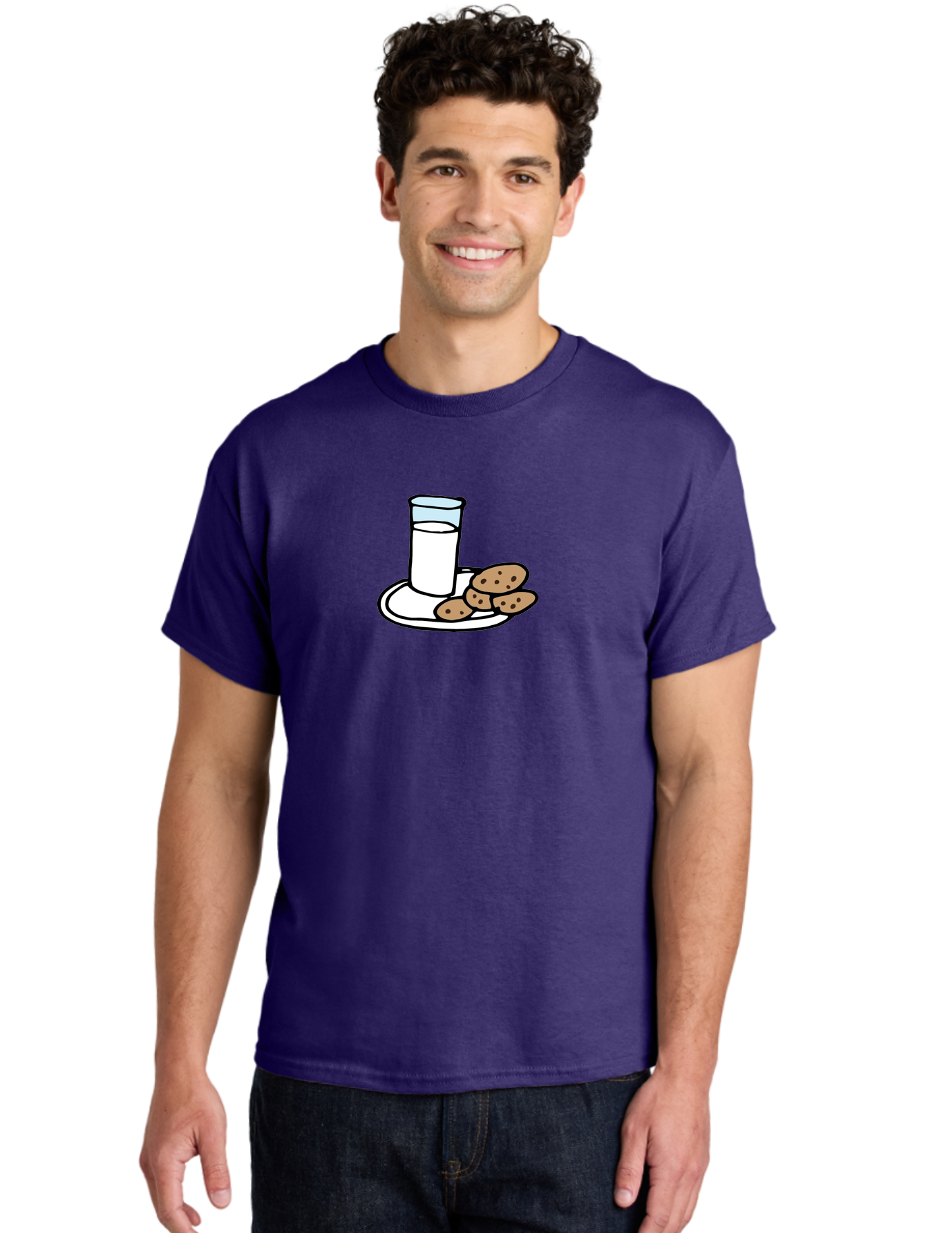 Cookies-And-Milk Men'S Graphic Tee, 100% Cotton, Comfortable Casual Summer Wear, Machine Washable, Glass Of Milk, Chocolate Chip Cookies, Sweet Treats, Snack Time, Comfort Food, Cookies And Milk, Cookie Love, Milk And Cookies -  Aaa840