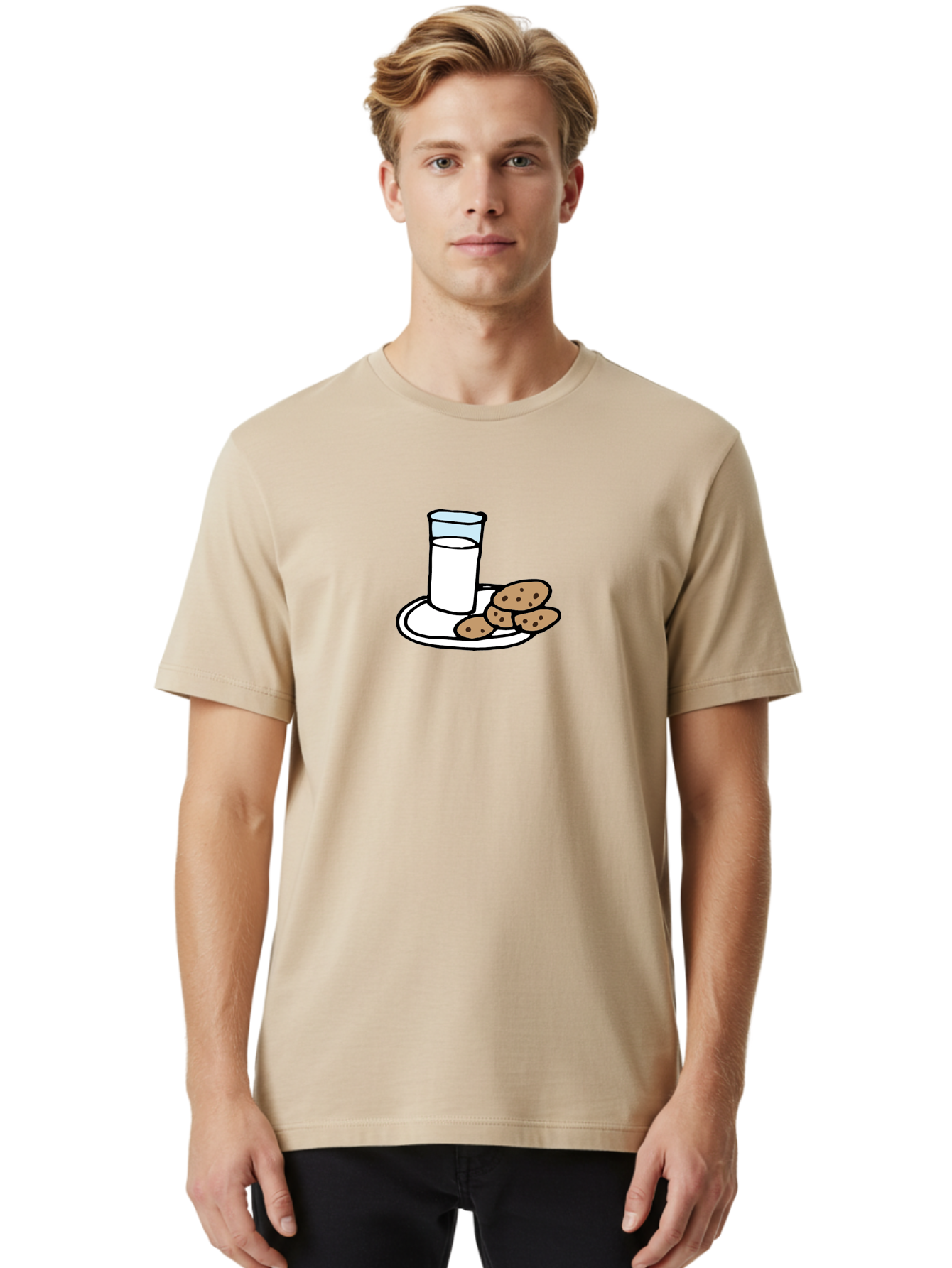 Cookies-And-Milk Men'S Graphic Tee, 100% Cotton, Comfortable Casual Summer Wear, Machine Washable, Glass Of Milk, Chocolate Chip Cookies, Sweet Treats, Snack Time, Comfort Food, Cookies And Milk, Cookie Love, Milk And Cookies -  Aaa840