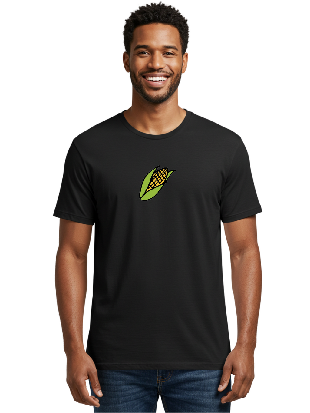 Corn-On-Cob Men'S Graphic Tee, 100% Cotton, Comfortable Casual Summer Wear, Machine Washable, Ear Of Corn, Yellow Kernels, Green Husk, Black Outline, Cartoon Style, Illustration, Vegetable, Food, Agriculture, Harvest -  Aaa841