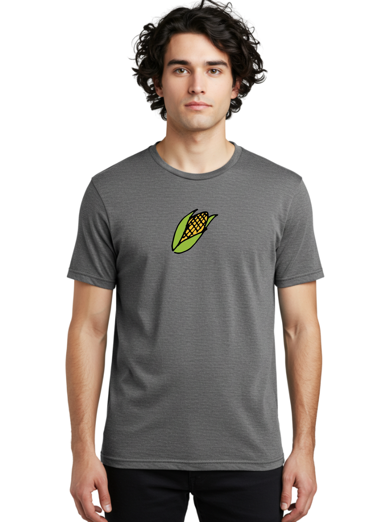 Corn-On-Cob Men'S Graphic Tee, 100% Cotton, Comfortable Casual Summer Wear, Machine Washable, Ear Of Corn, Yellow Kernels, Green Husk, Black Outline, Cartoon Style, Illustration, Vegetable, Food, Agriculture, Harvest -  Aaa841