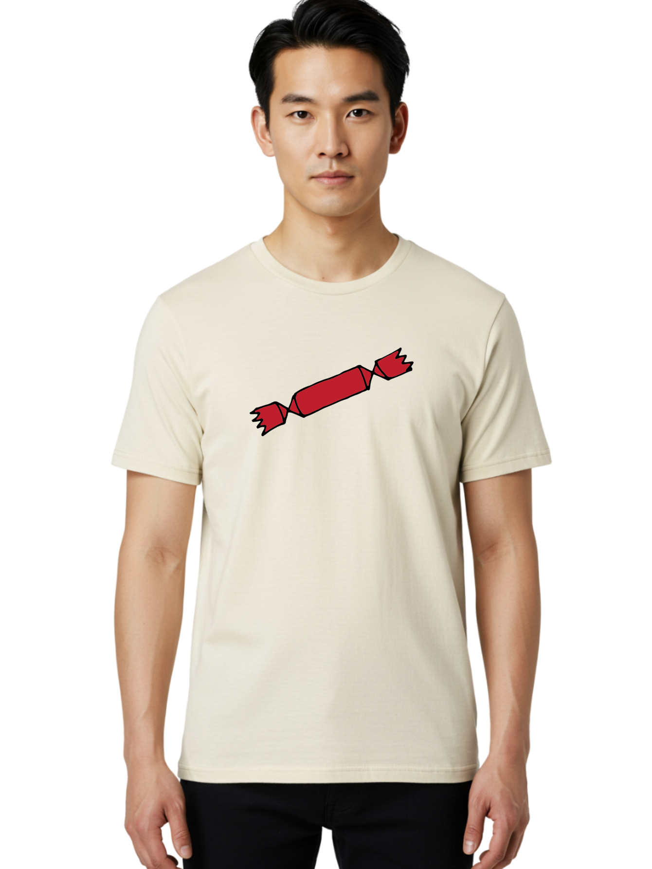 Cracker Men'S Graphic Tee, 100% Cotton, Comfortable Casual Summer Wear, Machine Washable, Cartoon Cracker, Red Firecracker, Celebration, Party Popper, Festive, Holiday, Red Color, Cartoon Style -  Aaa842