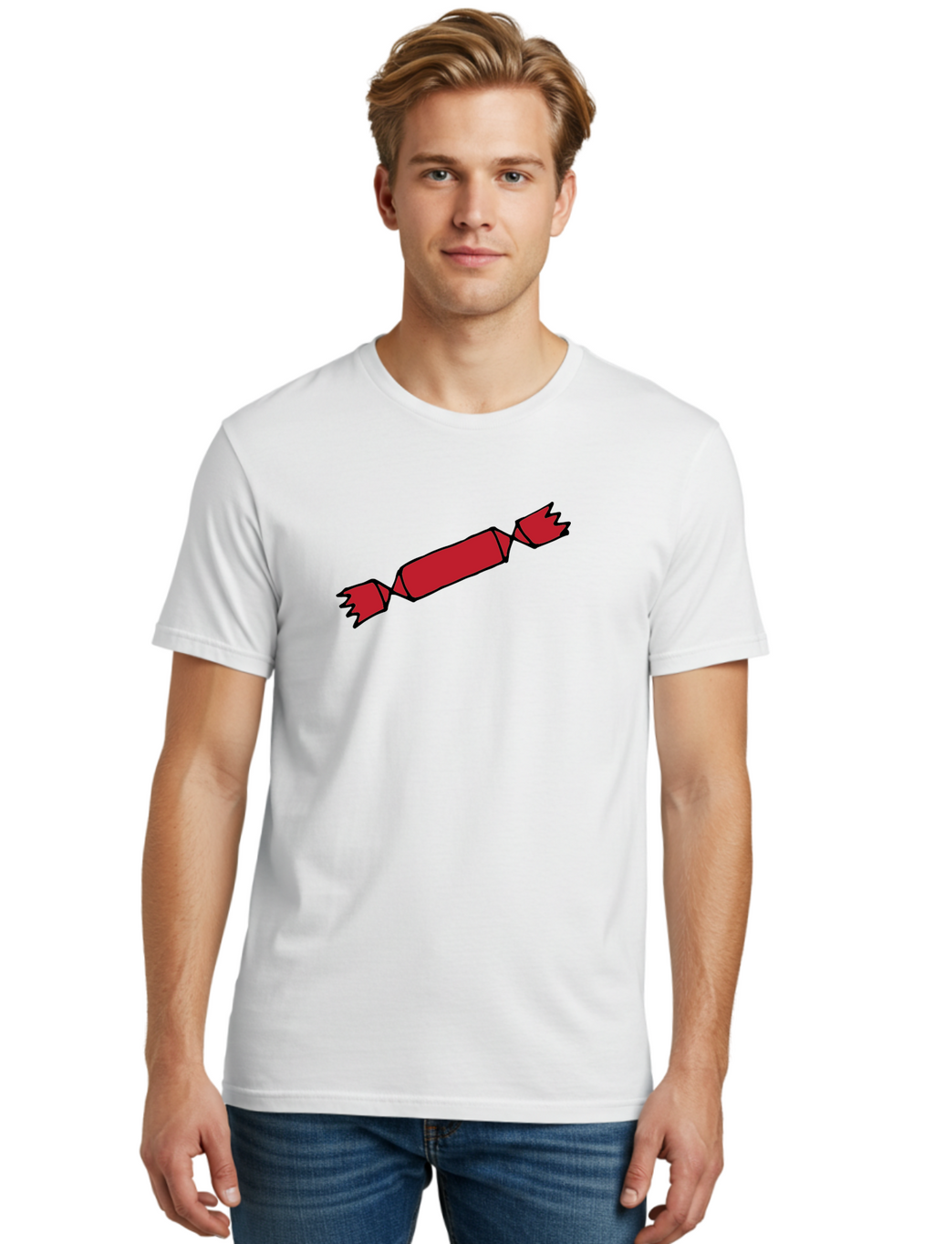 Cracker Men'S Graphic Tee, 100% Cotton, Comfortable Casual Summer Wear, Machine Washable, Cartoon Cracker, Red Firecracker, Celebration, Party Popper, Festive, Holiday, Red Color, Cartoon Style -  Aaa842