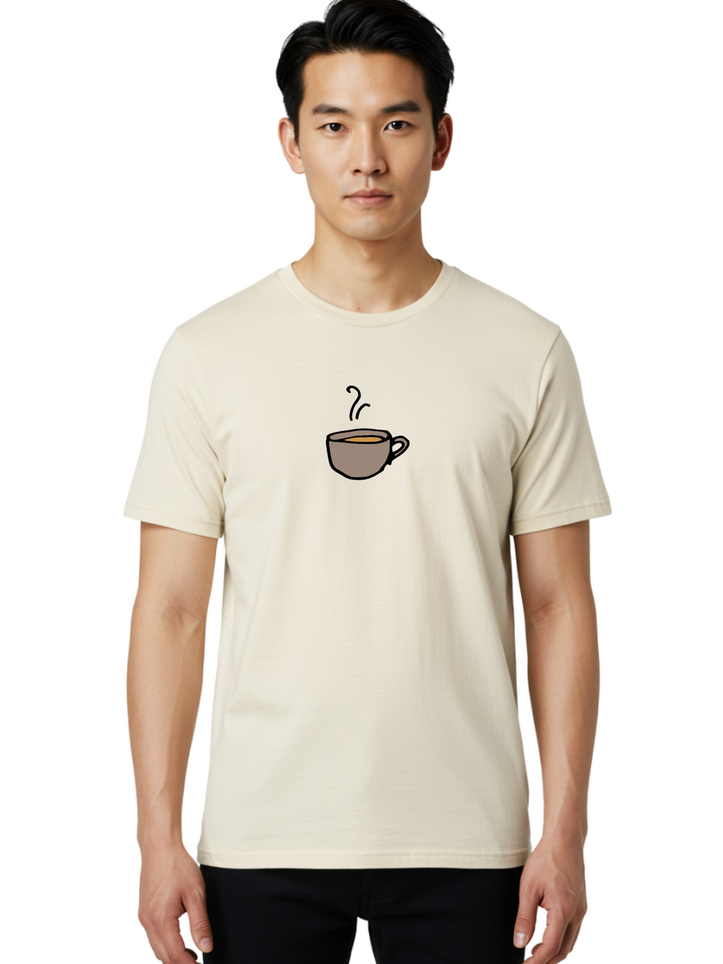 Cup-Of-Coffee-1 Men'S Graphic Tee, 100% Cotton, Comfortable Casual Summer Wear, Machine Washable, Steaming Cup, Coffee Beverage, Brown Liquid, Cartoon Illustration, Coffee Break, Morning Routine, Warm Drink, Simple Design -  Aaa844