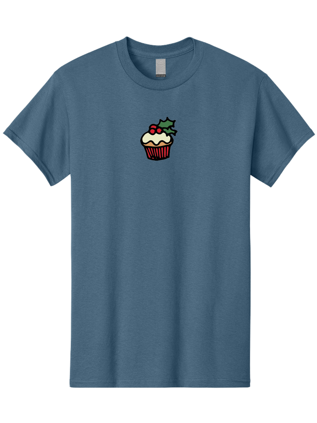 Cupcake-With-Holly Men'S Graphic Tee, 100% Cotton, Comfortable Casual Summer Wear, Machine Washable, Cupcake, Festive Dessert, Sweet Treats, Holiday Decorations, Holly Leaves, Red Berries, White Frosting, Cartoon Style, Dessert Illustration -  Aaa846