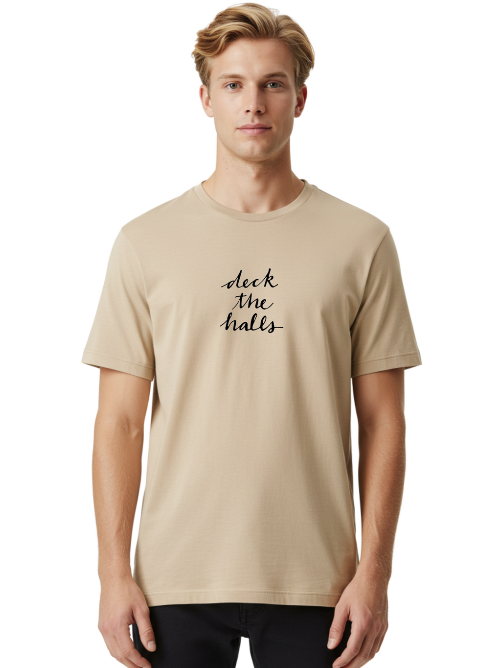 Deck-The-Halls-1 Men'S Graphic Tee, 100% Cotton, Comfortable Casual Summer Wear, Machine Washable, Deck The Halls, Holiday Phrase, Festive Saying, Christmas Greeting, Holiday Cheer, Seasonal Decor, Winter Wonderland, Christmas Magic, -  Aaa849