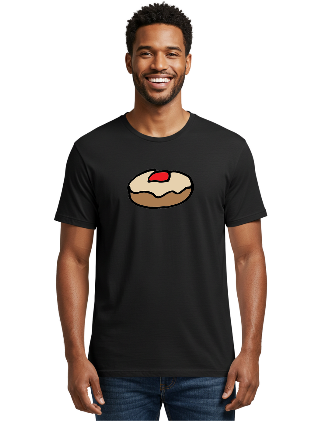 Donut-With-Cherry Men'S Graphic Tee, 100% Cotton, Comfortable Casual Summer Wear, Machine Washable, Donut With Cherry On Top, Sweet Treat, Dessert, Glazed Donut, Cherry Topping, Tasty Pastry, Baked Goods, Sweet Tooth, Donut Love, Foodie, -  Aaa860