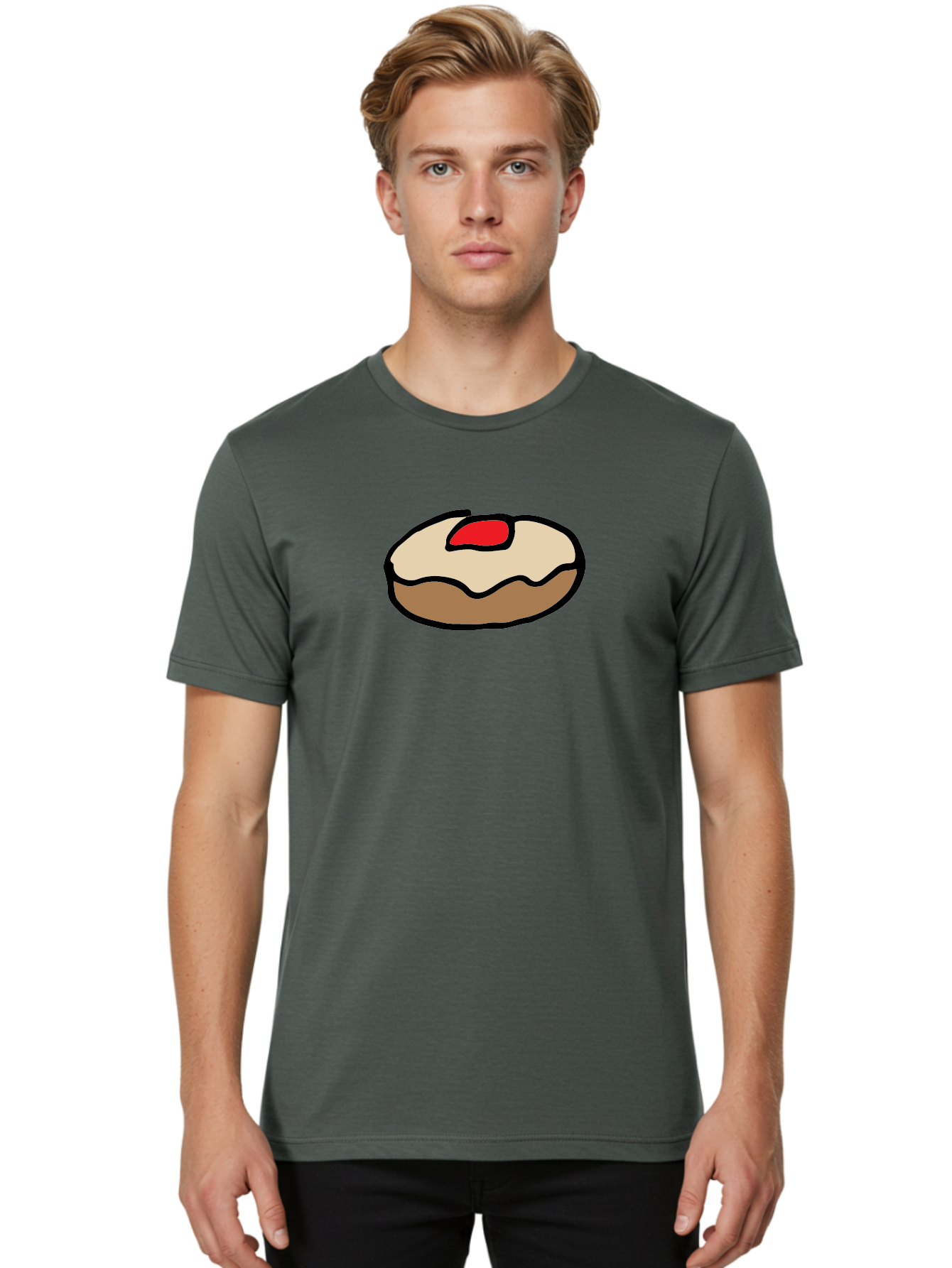Donut-With-Cherry Men'S Graphic Tee, 100% Cotton, Comfortable Casual Summer Wear, Machine Washable, Donut With Cherry On Top, Sweet Treat, Dessert, Glazed Donut, Cherry Topping, Tasty Pastry, Baked Goods, Sweet Tooth, Donut Love, Foodie, -  Aaa860