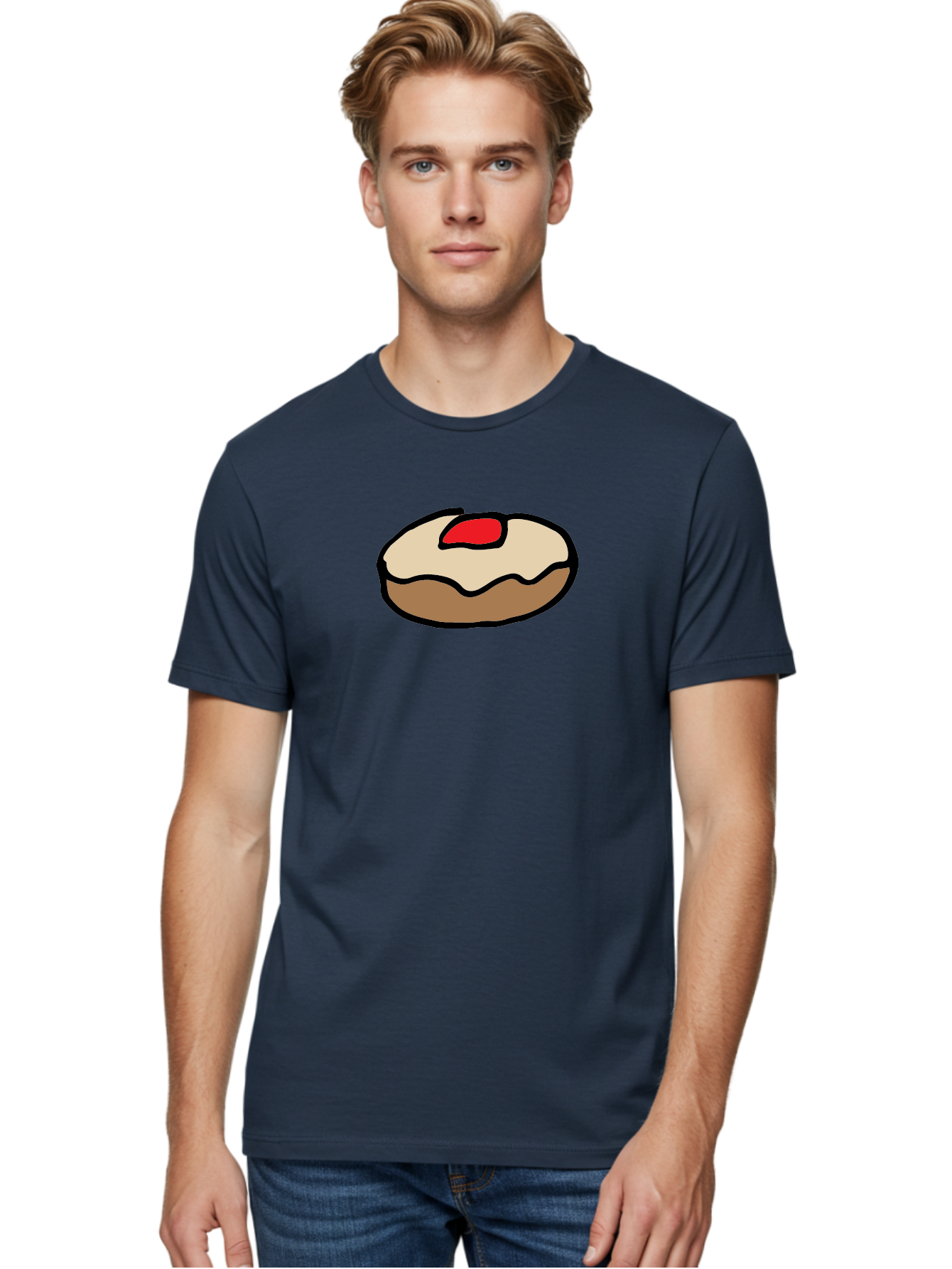 Donut-With-Cherry Men'S Graphic Tee, 100% Cotton, Comfortable Casual Summer Wear, Machine Washable, Donut With Cherry On Top, Sweet Treat, Dessert, Glazed Donut, Cherry Topping, Tasty Pastry, Baked Goods, Sweet Tooth, Donut Love, Foodie, -  Aaa860