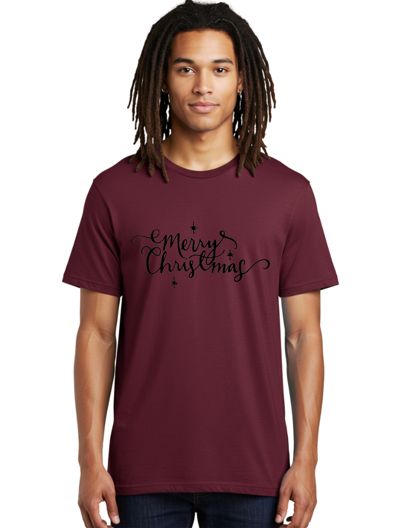Emerry-Christmas Men'S Graphic Tee, 100% Cotton, Comfortable Casual Summer Wear, Machine Washable, Merry Christmas, Festive Greeting, Holiday Wishes, Cursive Script, Black Text, Starry Decorations, Winter Season, Holiday Cheer, -  Aaa869