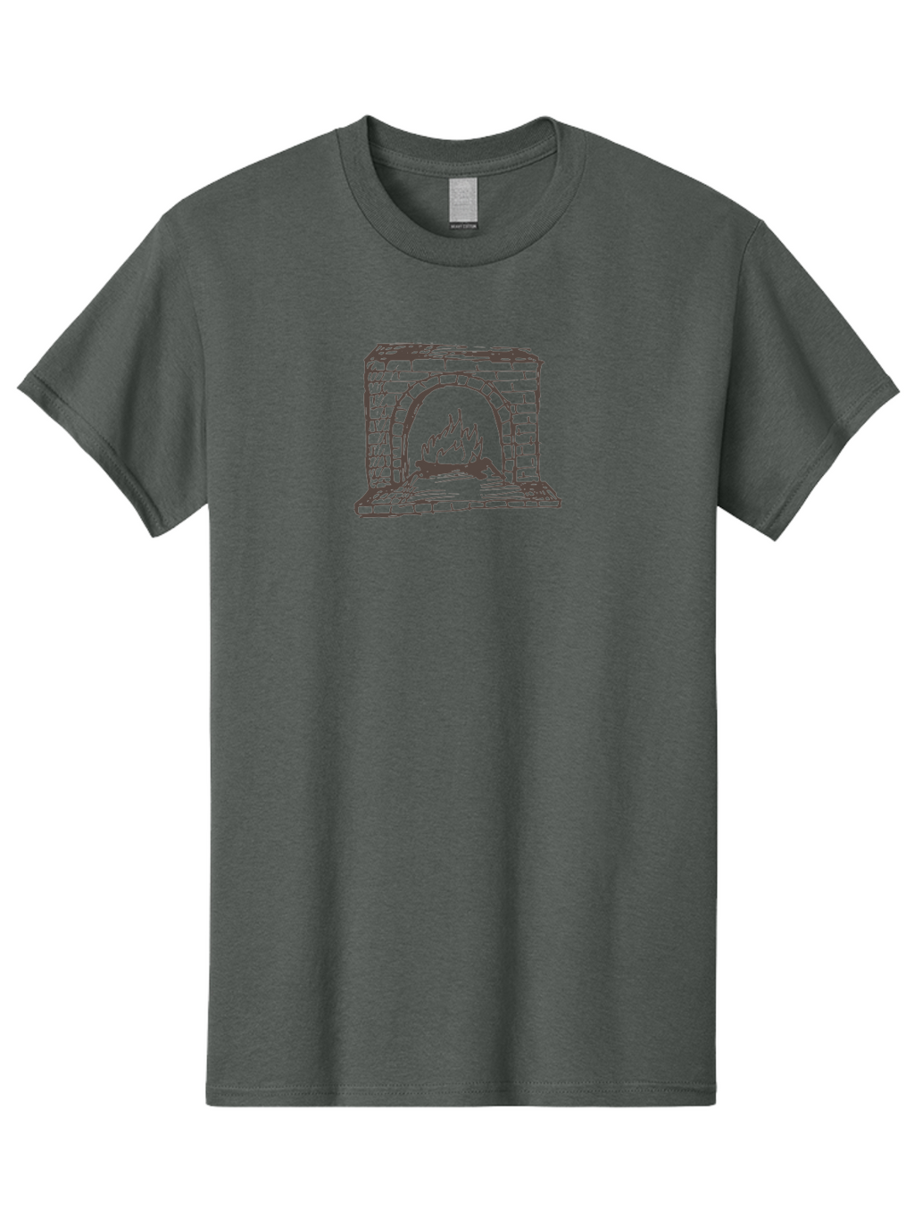 Fireplace Men'S Graphic Tee, 100% Cotton, Comfortable Casual Summer Wear, Machine Washable, Fireplace With Burning Fire, Brick Structure, Cozy Ambiance, Warm Flames, Crackling Fire, Sketchy Illustration, Simple Design, -  Aaa880