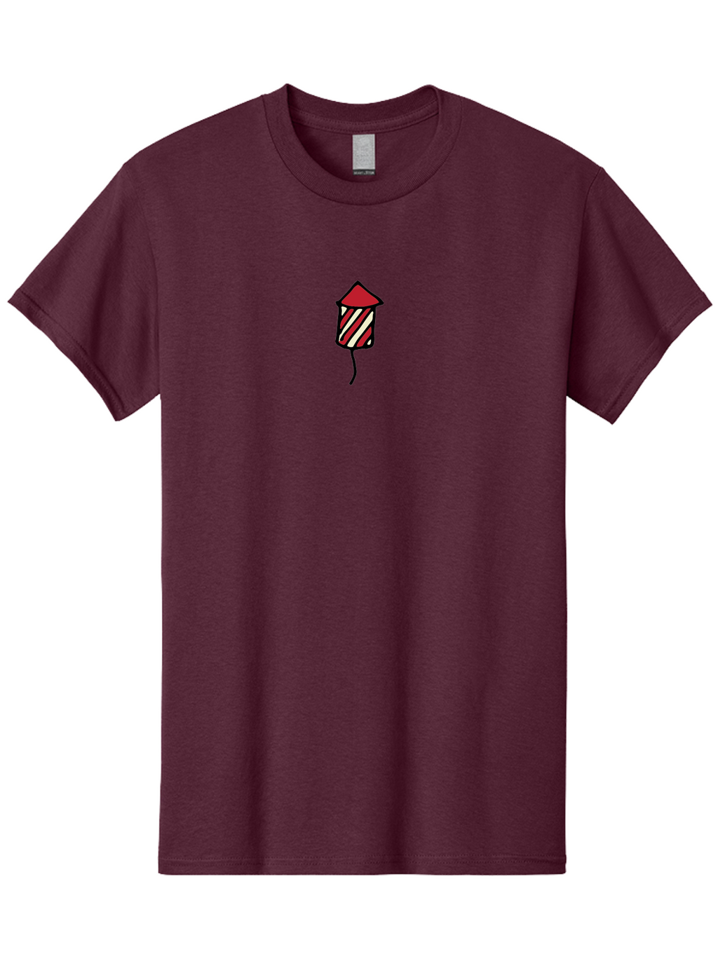 Firework Men'S Graphic Tee, 100% Cotton, Comfortable Casual Summer Wear, Machine Washable, Firework Illustration, Red And White Stripes, Festive Celebration, Cartoon Style, Simple Design, Holiday Theme, Vibrant Colors -  Aaa881