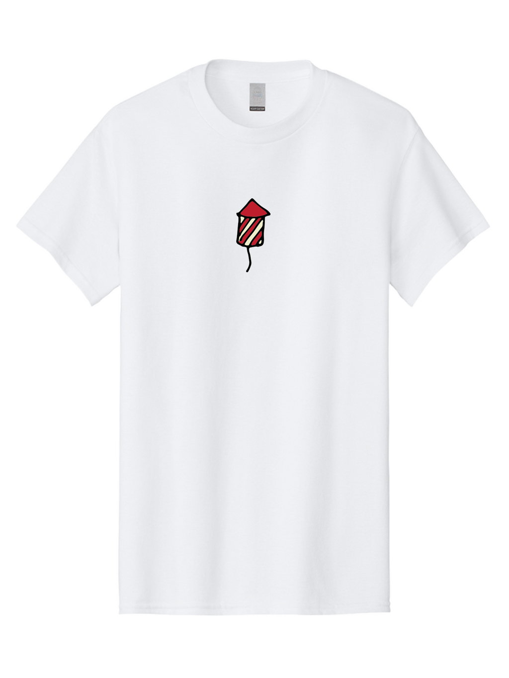 Firework Men'S Graphic Tee, 100% Cotton, Comfortable Casual Summer Wear, Machine Washable, Firework Illustration, Red And White Stripes, Festive Celebration, Cartoon Style, Simple Design, Holiday Theme, Vibrant Colors -  Aaa881
