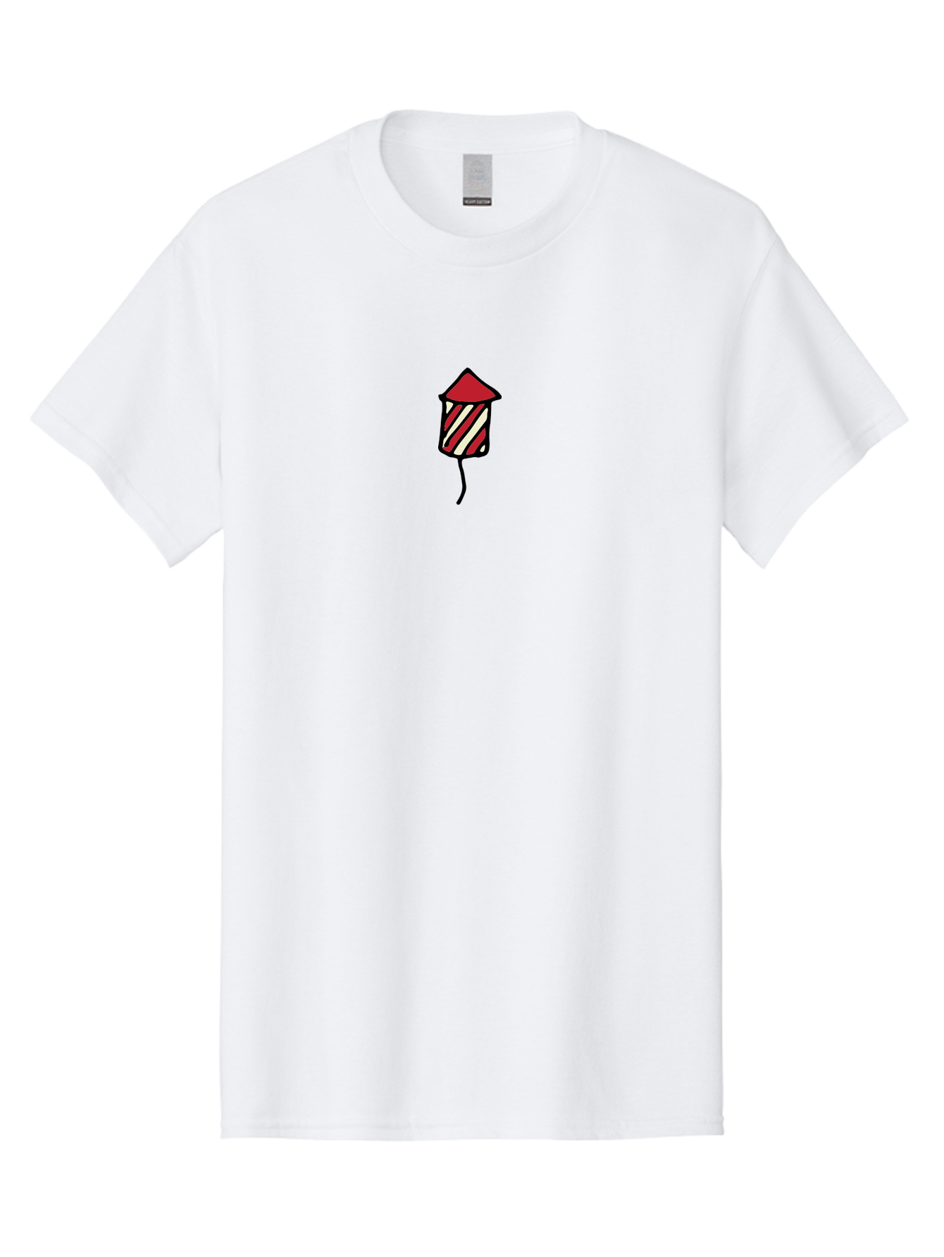 Firework Men'S Graphic Tee, 100% Cotton, Comfortable Casual Summer Wear, Machine Washable, Firework Illustration, Red And White Stripes, Festive Celebration, Cartoon Style, Simple Design, Holiday Theme, Vibrant Colors -  Aaa881