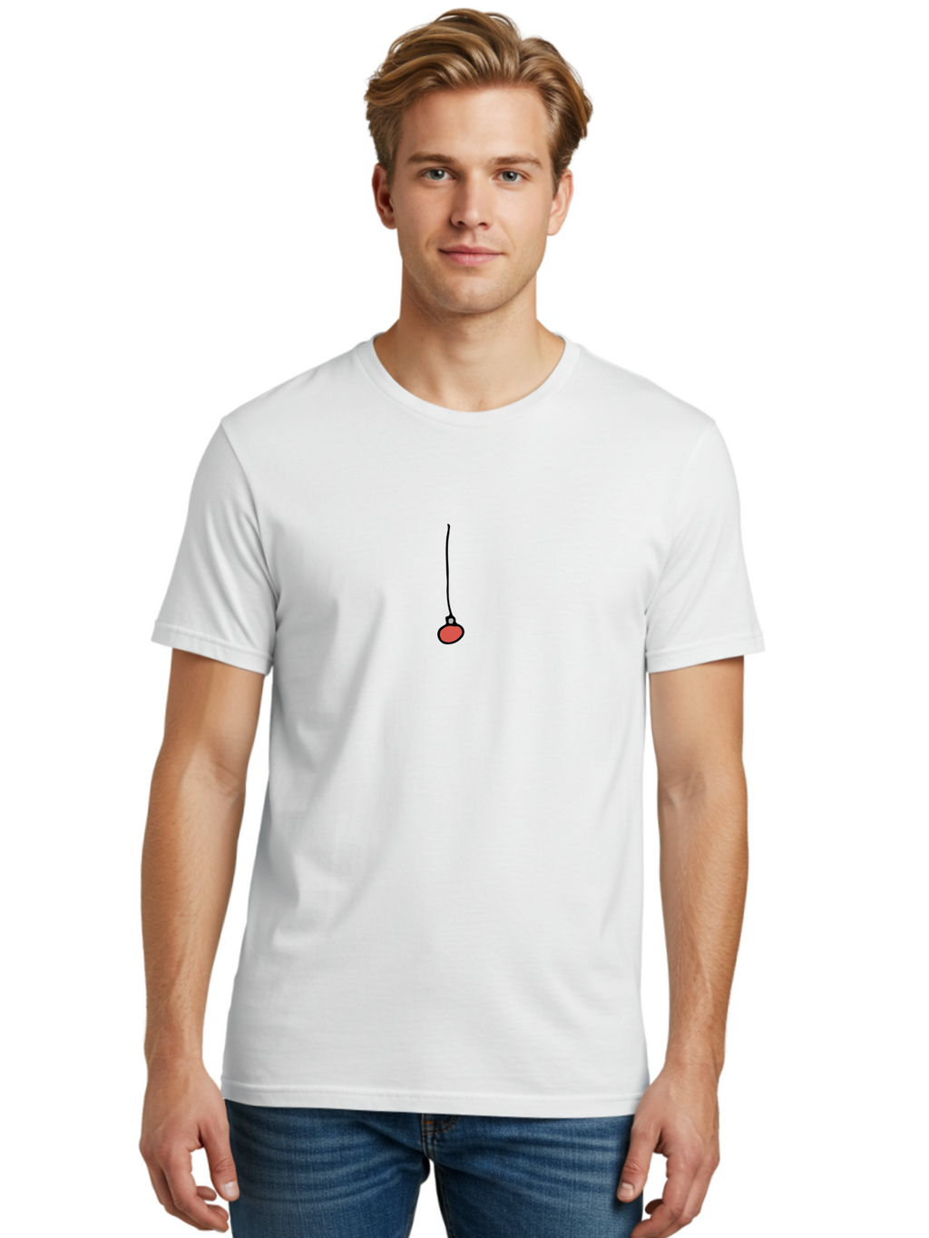 Fishing-Bobber Men'S Graphic Tee, 100% Cotton, Comfortable Casual Summer Wear, Machine Washable, Fishing Bobber, Red Float, Fishing Tackle, Simple Illustration, Minimalist Design, Cartoon Style, Fishing Gear -  Aaa883