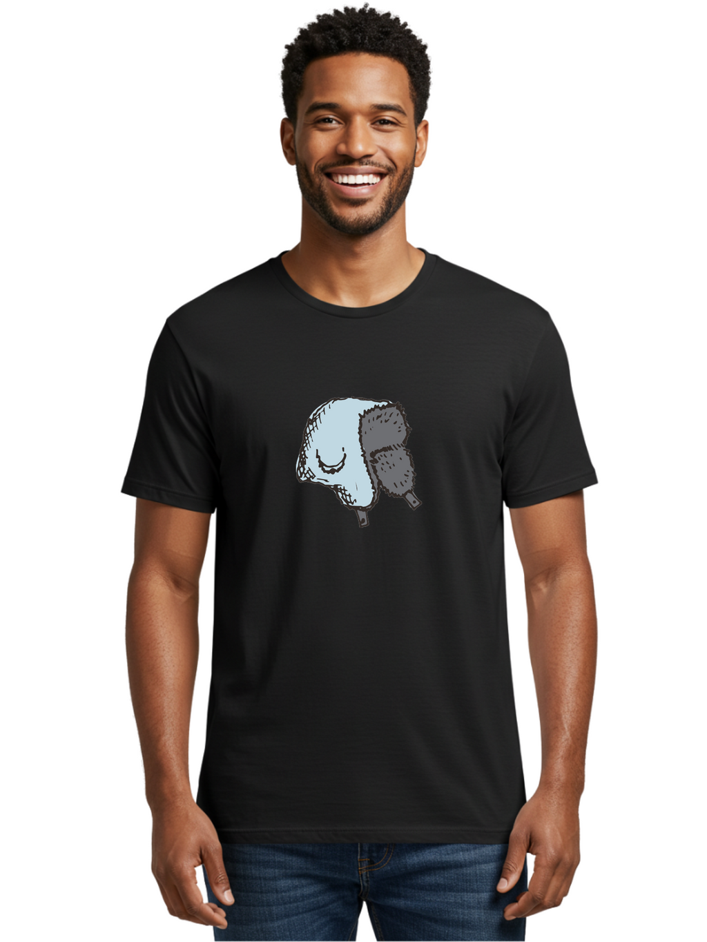 Fleece-Headband Men'S Graphic Tee, 100% Cotton, Comfortable Casual Summer Wear, Machine Washable, Cartoon Shearwater, Seabird Illustration, Simple Artwork, Grey Bird, Cute Smile, Avian Species, Marine Life, Bird Watching, Wildlife, -  Aaa884