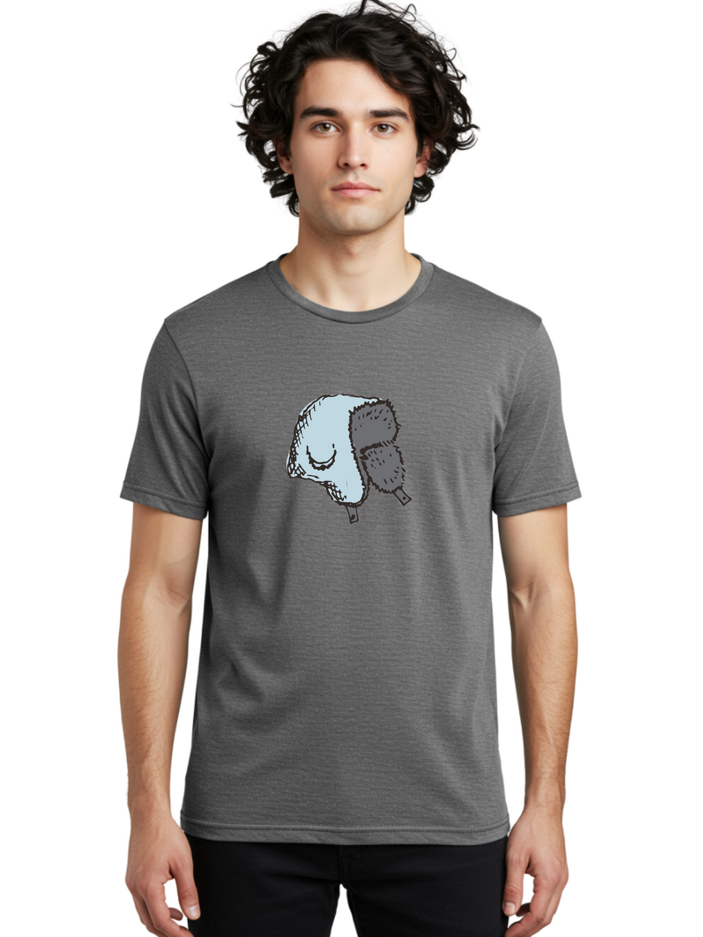 Fleece-Headband Men'S Graphic Tee, 100% Cotton, Comfortable Casual Summer Wear, Machine Washable, Cartoon Shearwater, Seabird Illustration, Simple Artwork, Grey Bird, Cute Smile, Avian Species, Marine Life, Bird Watching, Wildlife, -  Aaa884