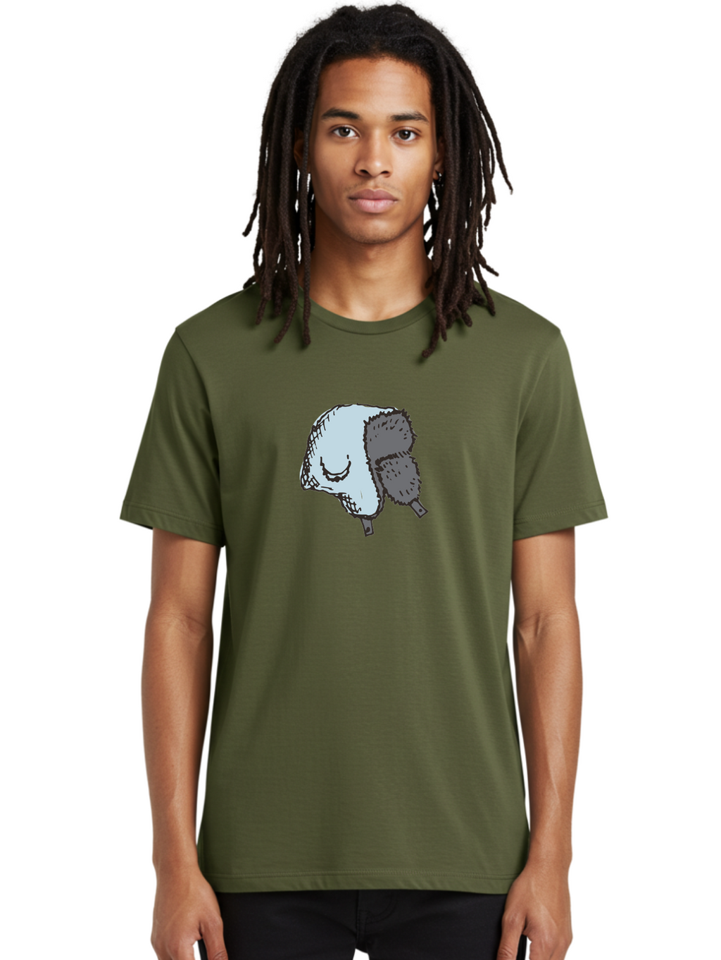 Fleece-Headband Men'S Graphic Tee, 100% Cotton, Comfortable Casual Summer Wear, Machine Washable, Cartoon Shearwater, Seabird Illustration, Simple Artwork, Grey Bird, Cute Smile, Avian Species, Marine Life, Bird Watching, Wildlife, -  Aaa884