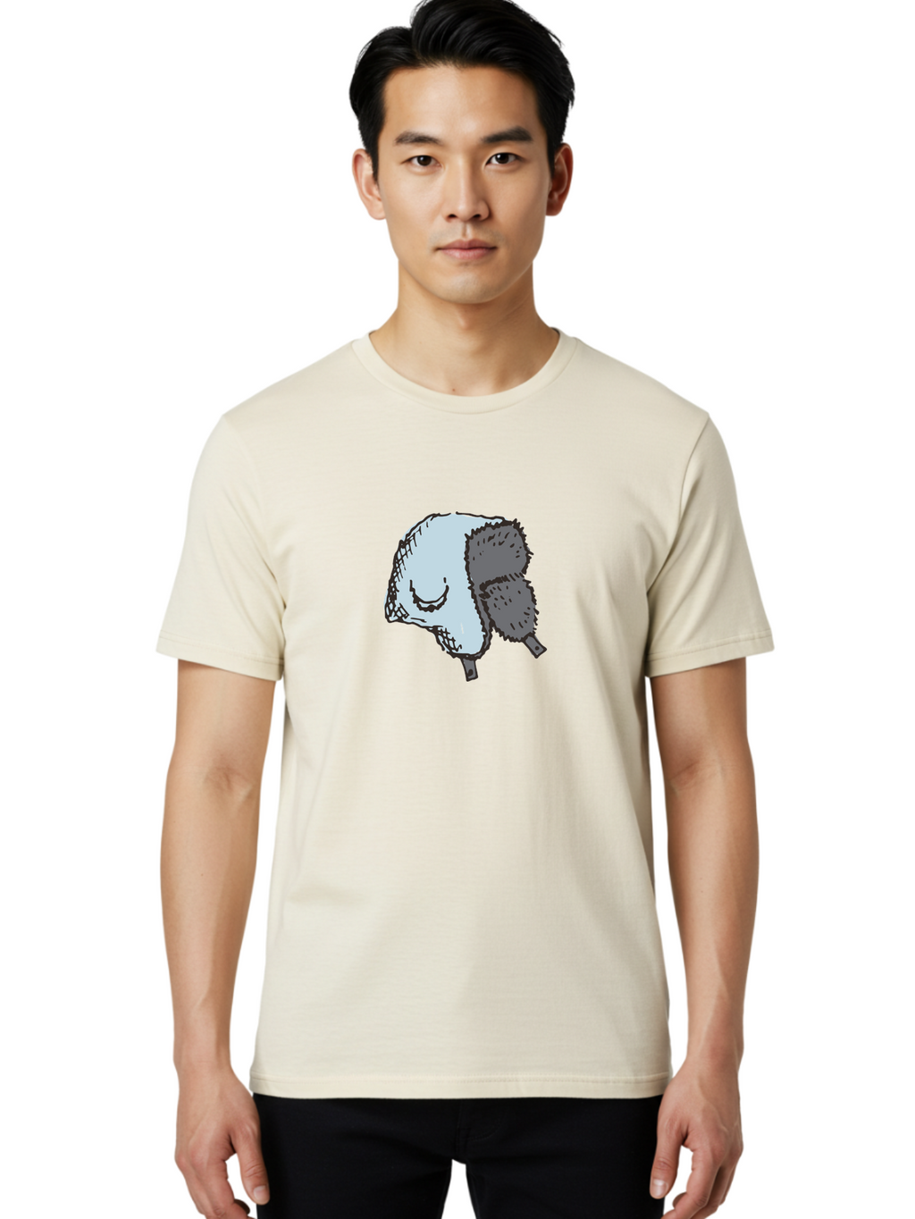 Fleece-Headband Men'S Graphic Tee, 100% Cotton, Comfortable Casual Summer Wear, Machine Washable, Cartoon Shearwater, Seabird Illustration, Simple Artwork, Grey Bird, Cute Smile, Avian Species, Marine Life, Bird Watching, Wildlife, -  Aaa884