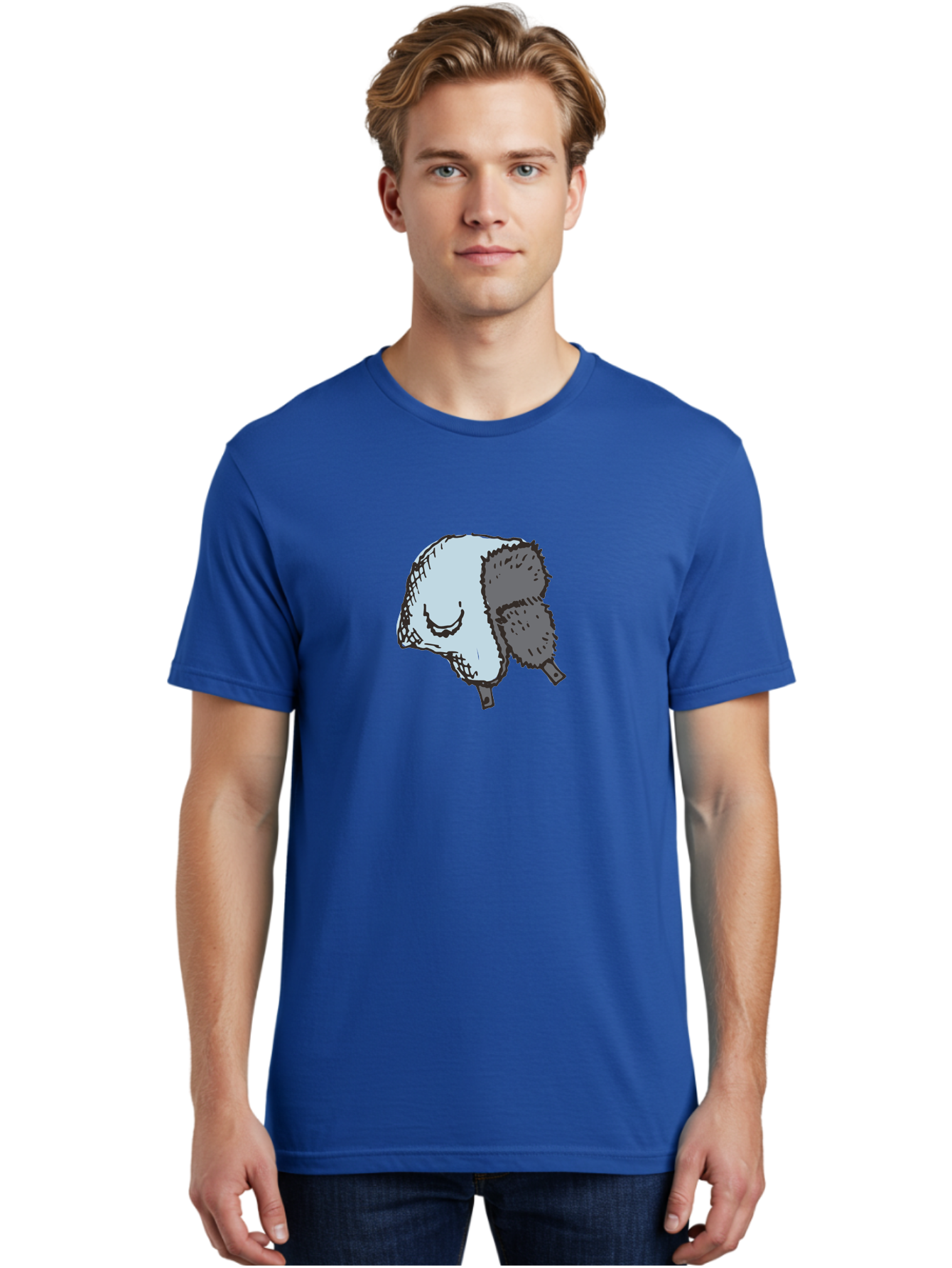 Fleece-Headband Men'S Graphic Tee, 100% Cotton, Comfortable Casual Summer Wear, Machine Washable, Cartoon Shearwater, Seabird Illustration, Simple Artwork, Grey Bird, Cute Smile, Avian Species, Marine Life, Bird Watching, Wildlife, -  Aaa884