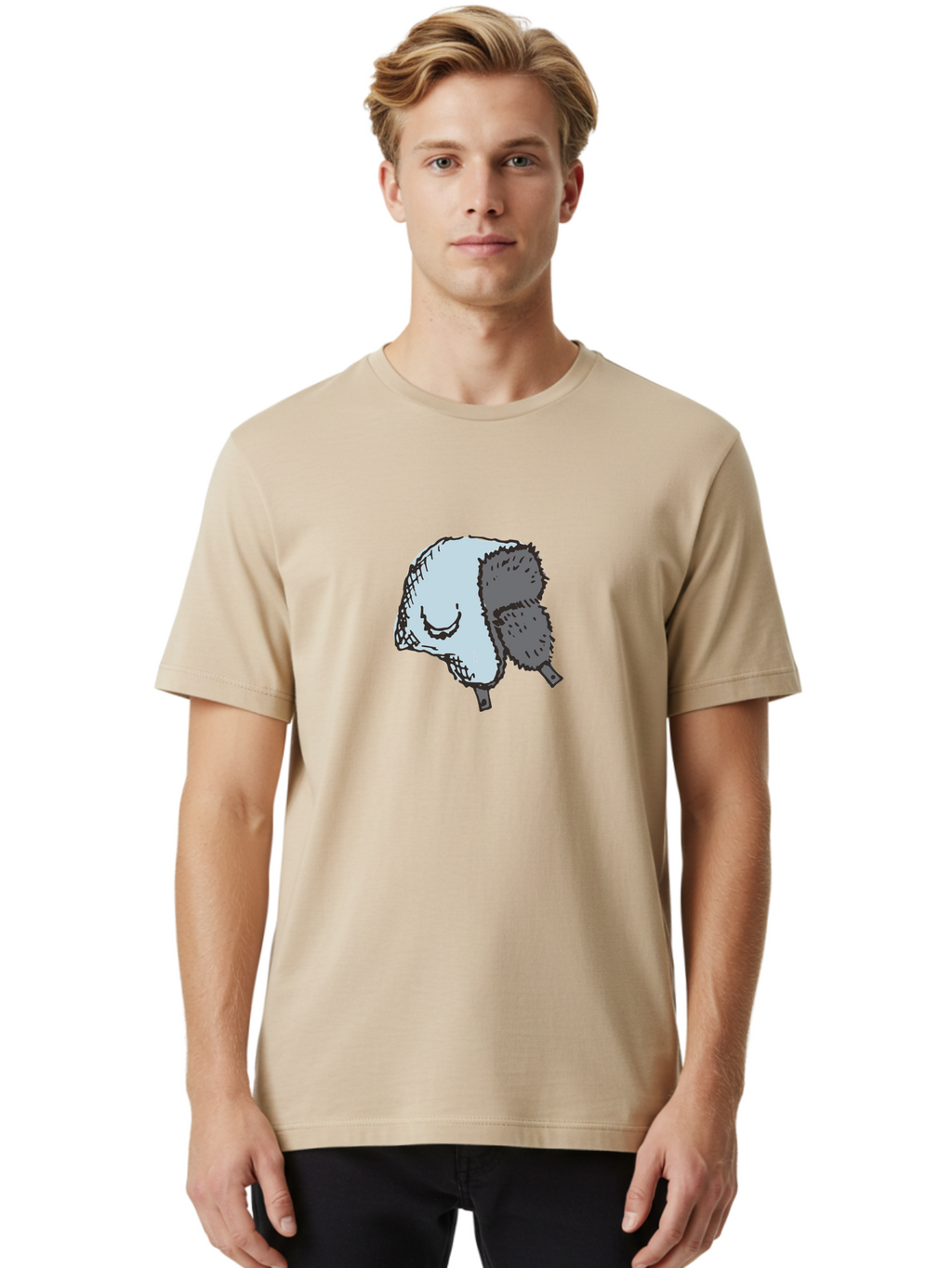 Fleece-Headband Men'S Graphic Tee, 100% Cotton, Comfortable Casual Summer Wear, Machine Washable, Cartoon Shearwater, Seabird Illustration, Simple Artwork, Grey Bird, Cute Smile, Avian Species, Marine Life, Bird Watching, Wildlife, -  Aaa884