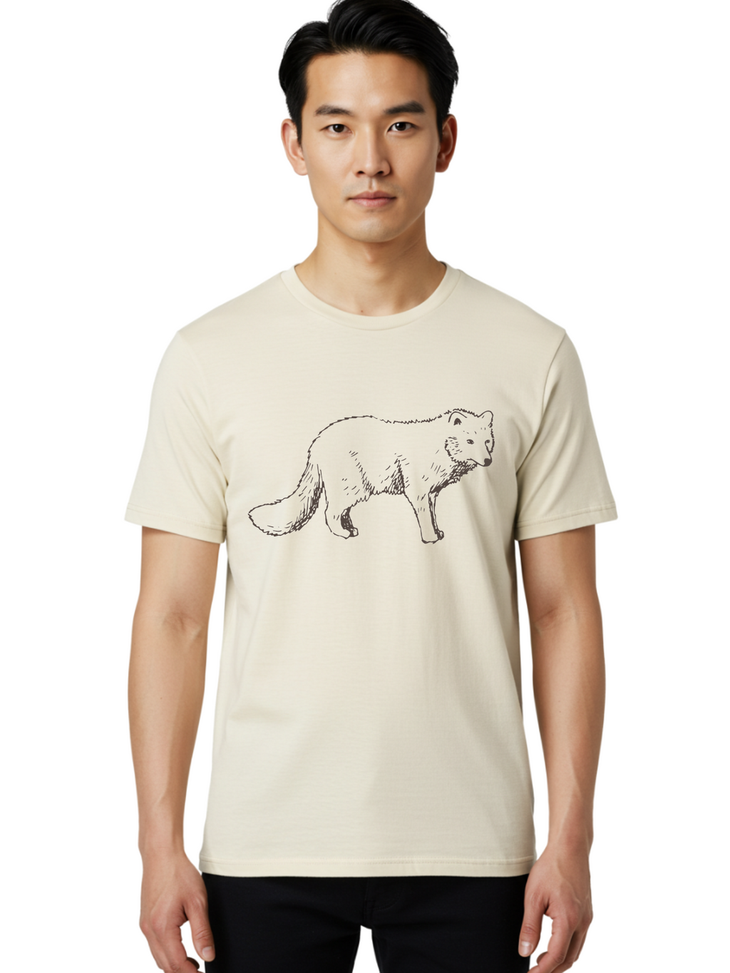 Fox Men'S Graphic Tee, 100% Cotton, Comfortable Casual Summer Wear, Machine Washable, Hand-Drawn Fox, Wildlife Illustration, Animal Art, Sketch Of A Fox, Furry Creature, Wild Animal, Cute Fox, Cartoon Style -  Aaa885