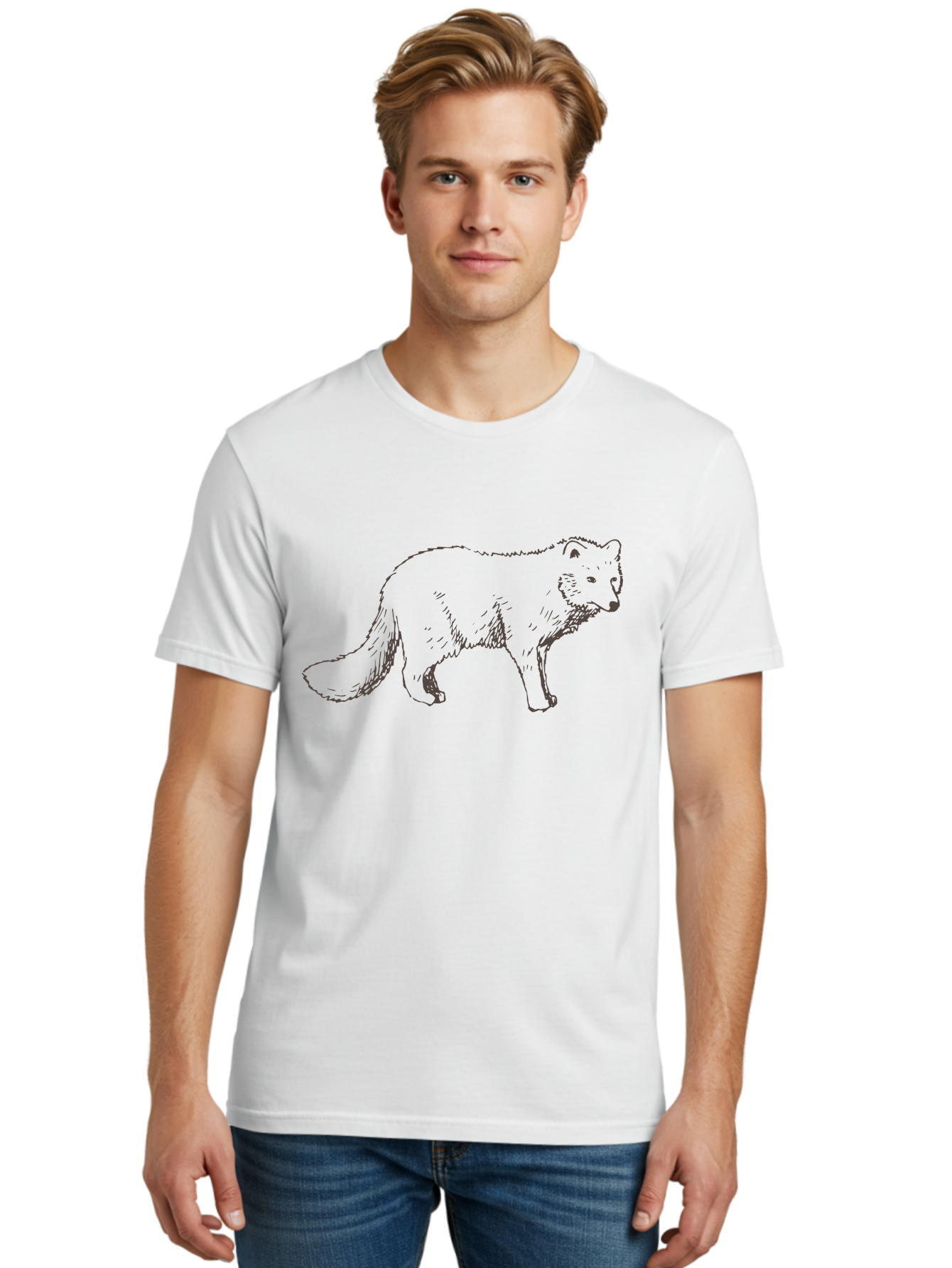 Fox Men'S Graphic Tee, 100% Cotton, Comfortable Casual Summer Wear, Machine Washable, Hand-Drawn Fox, Wildlife Illustration, Animal Art, Sketch Of A Fox, Furry Creature, Wild Animal, Cute Fox, Cartoon Style -  Aaa885