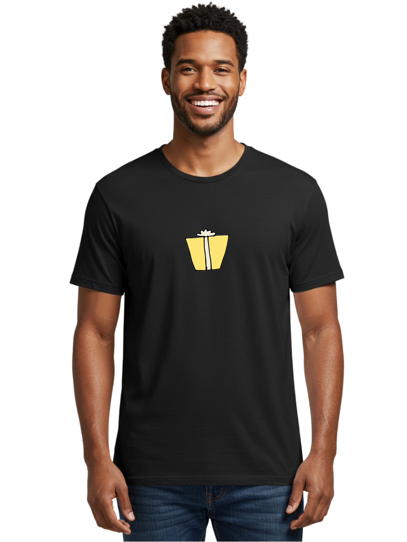 Gift-Box-2 Men'S Graphic Tee, 100% Cotton, Comfortable Casual Summer Wear, Machine Washable, Gift Bag, Yellow Bag, White Ribbon, Present, Gift, Birthday, Celebration, Party Favor, Gift Giving, Festive -  Aaa891